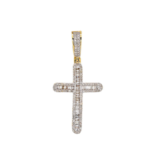 Unisex 14K Yellow Gold Cross Pendant with 0.88 CT Diamonds