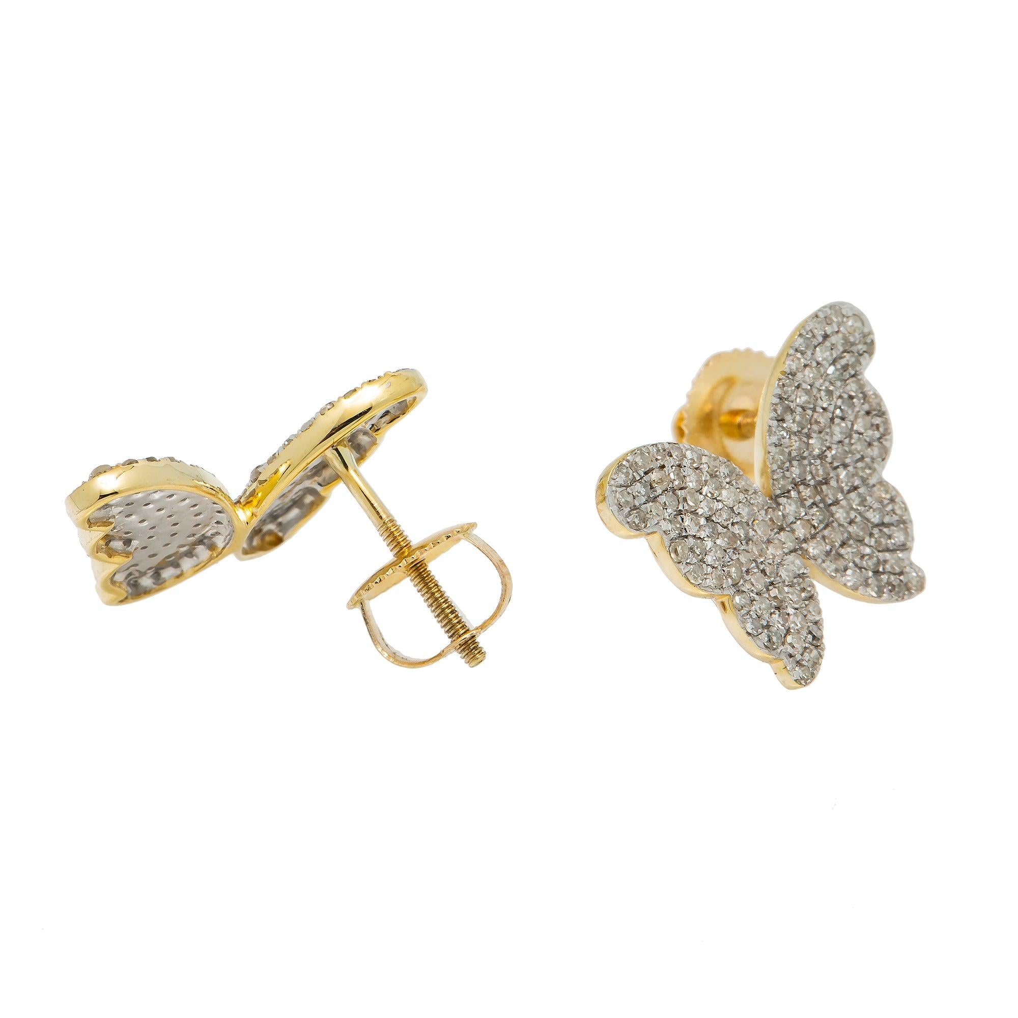10K GOLD DIAMOND BUTTERFLY EARRINGS 0.75 CT