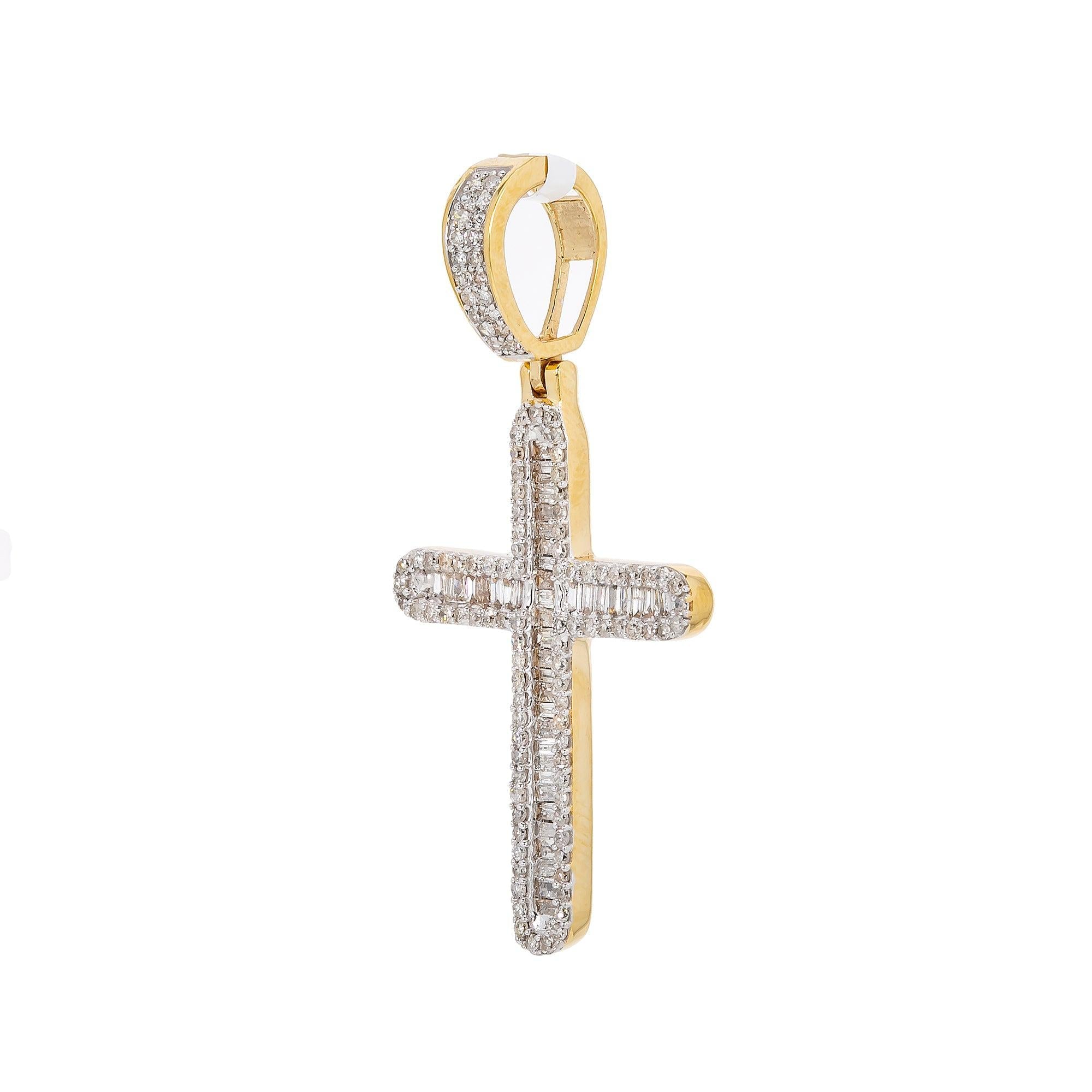 Unisex 14K Yellow Gold Cross Pendant with 0.88 CT Diamonds