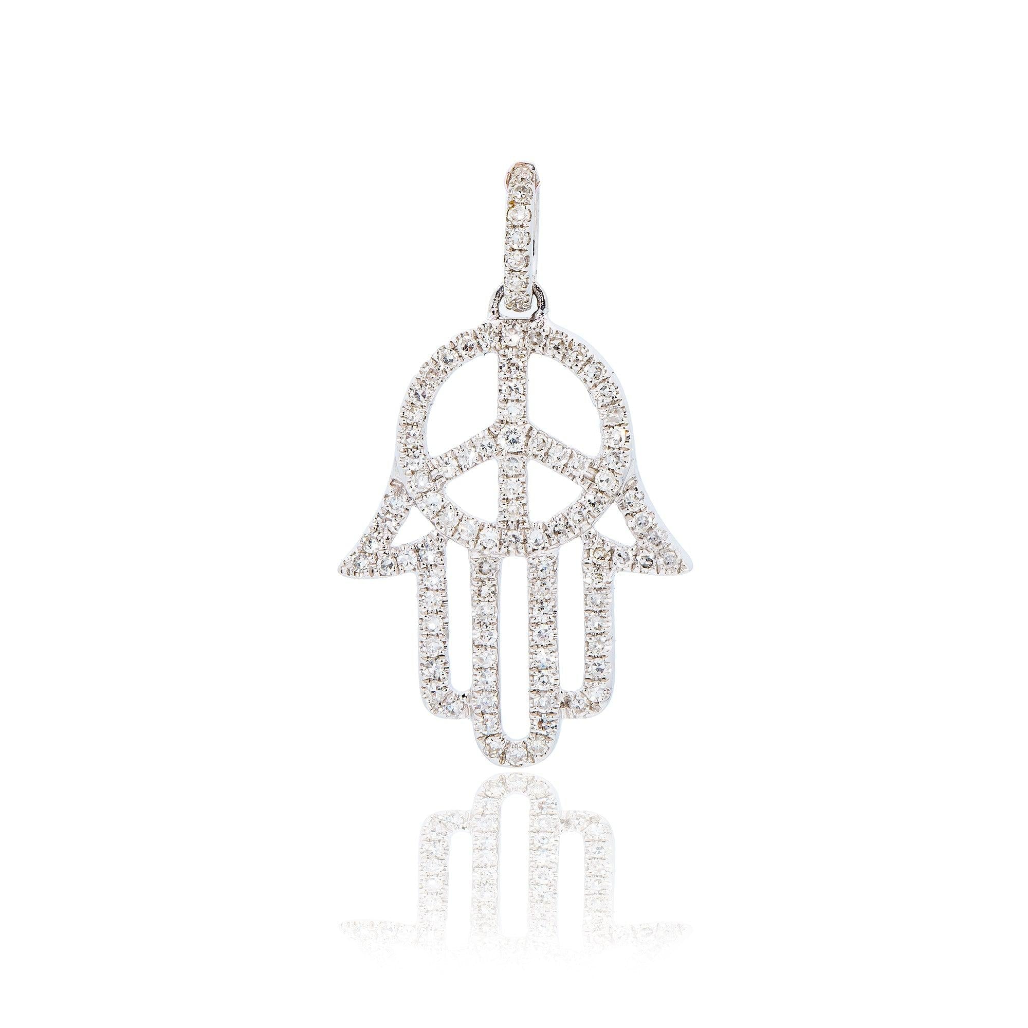 14K White Gold "Hamsa" Hand Women's Pendant 0.38 CT Diamonds