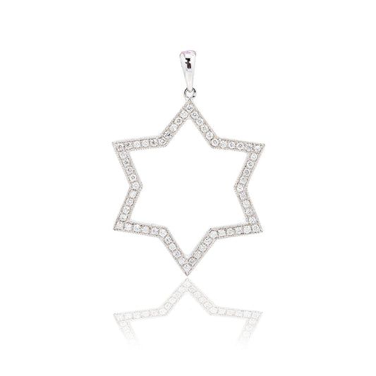 Unisex 18K White Gold Magen David Pendant 0.23 CT Diamond's