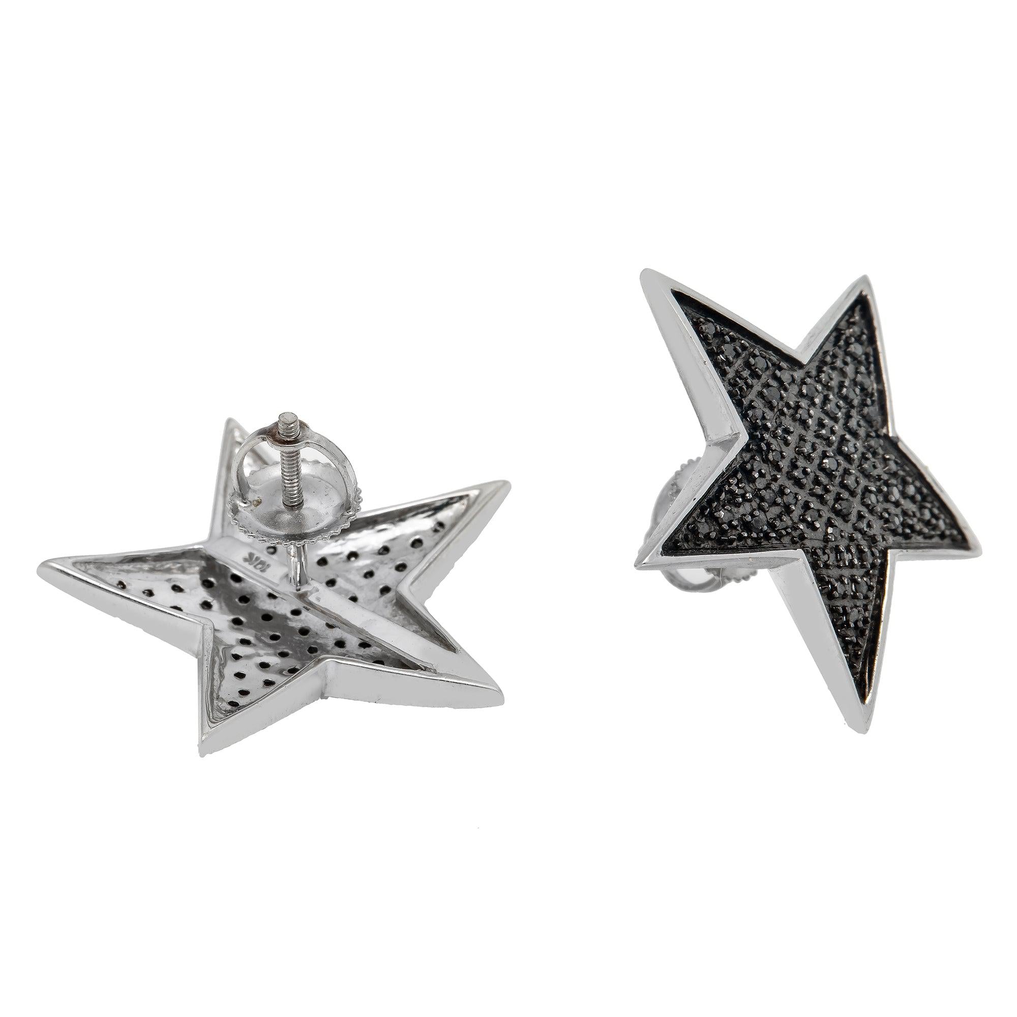 10K GOLD BLACK DIAMOND STAR EARRINGS 0.50 CT