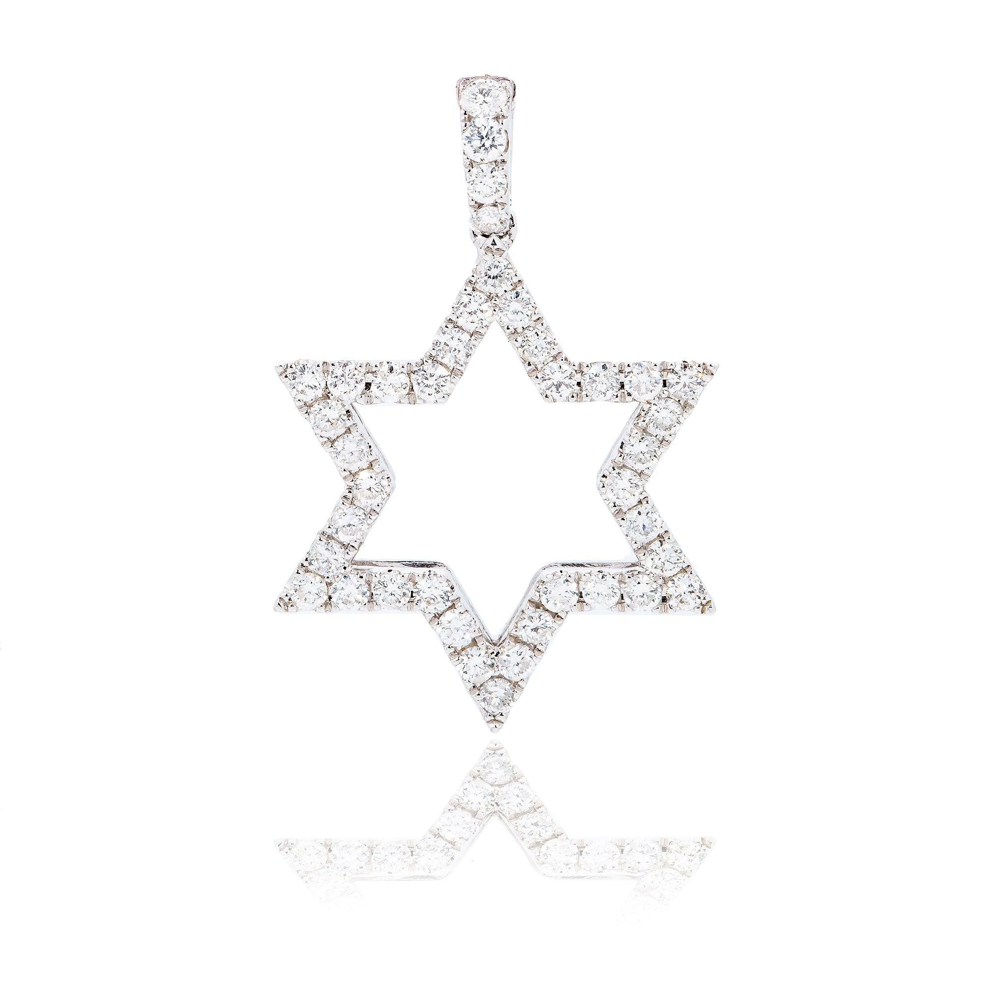 Unisex 18K White Gold Magen David Pendant 1.00 CT Diamonds