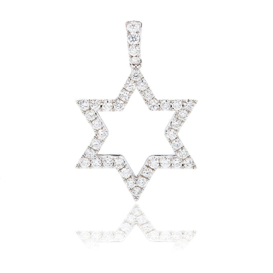 Unisex 18K White Gold Magen David Pendant 1.00 CT Diamonds