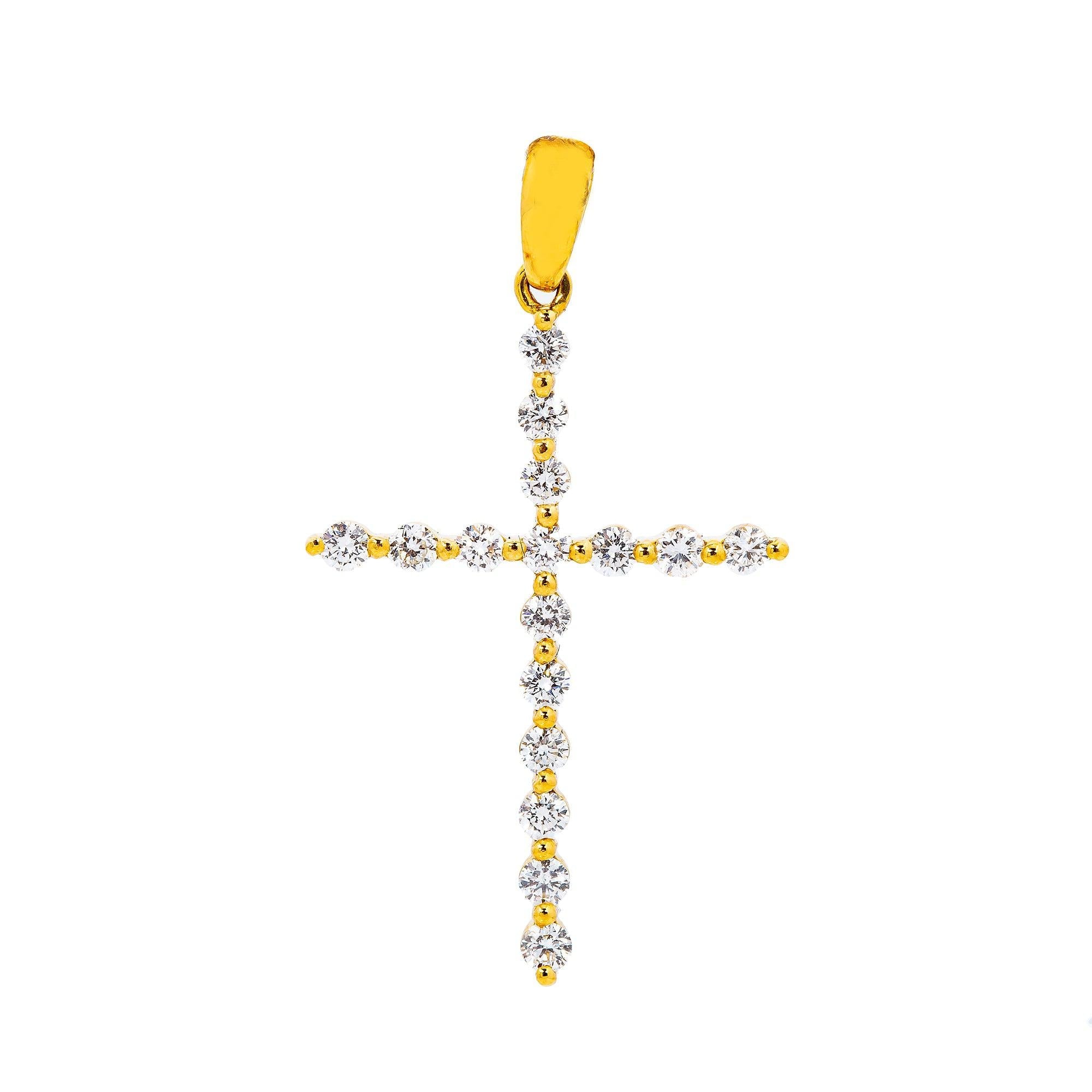 Unisex 18K Yellow Gold Cross Pendant with 0.52 CT Diamonds