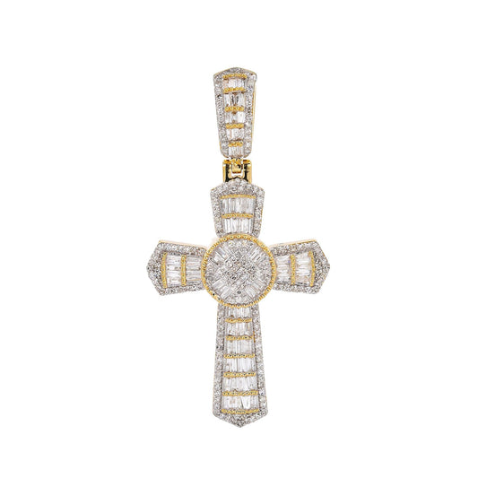 Unisex 14K Yellow Gold Cross Pendant with 1.25 CT Diamonds