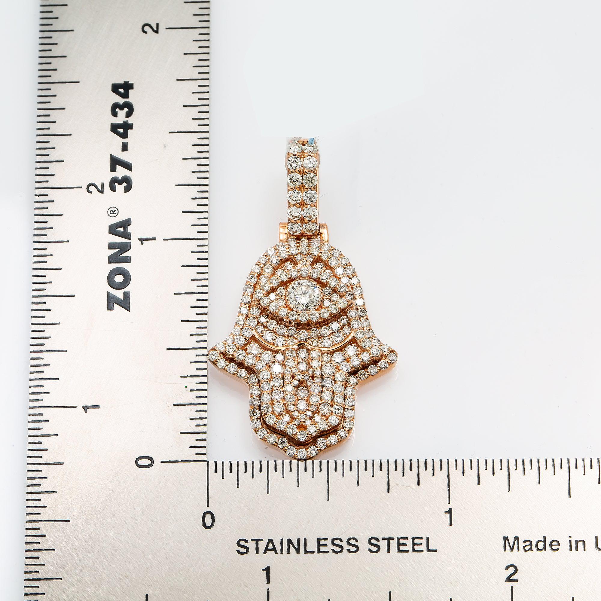 14K GOLD DIAMOND 3D HAMSA PENDANT 1.60 CT ROUND CUT CENTER