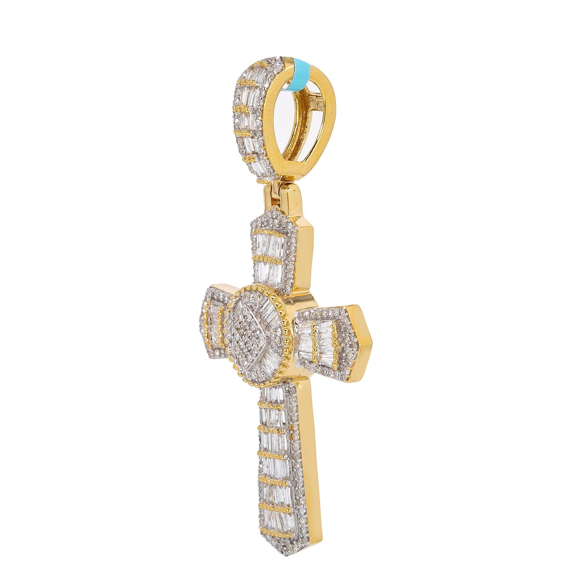 Unisex 14K Yellow Gold Cross Pendant with 1.25 CT Diamonds