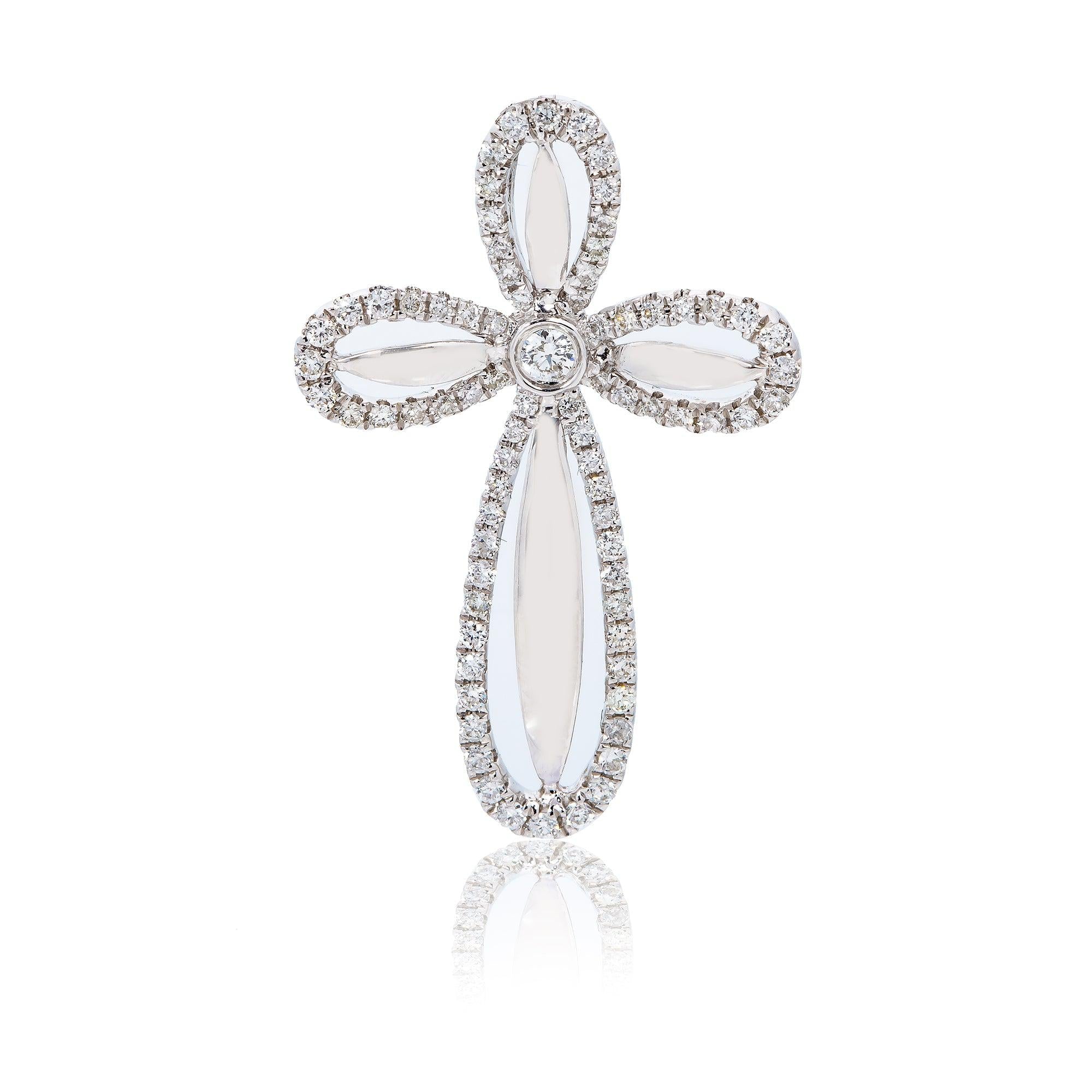 Women's 18K White Gold Cross Pendant with 0.42 CT Diamonds