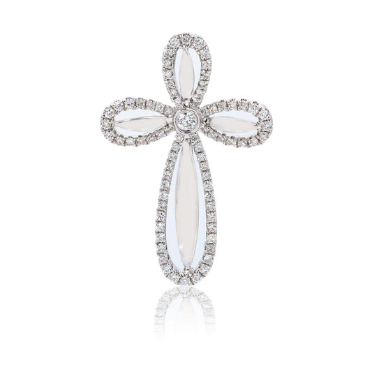 Women's 18K White Gold Cross Pendant with 0.42 CT Diamonds
