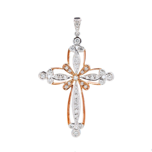 Women's 18K White & Rose Gold Cross Pendant with 0.29 CT Diamonds
