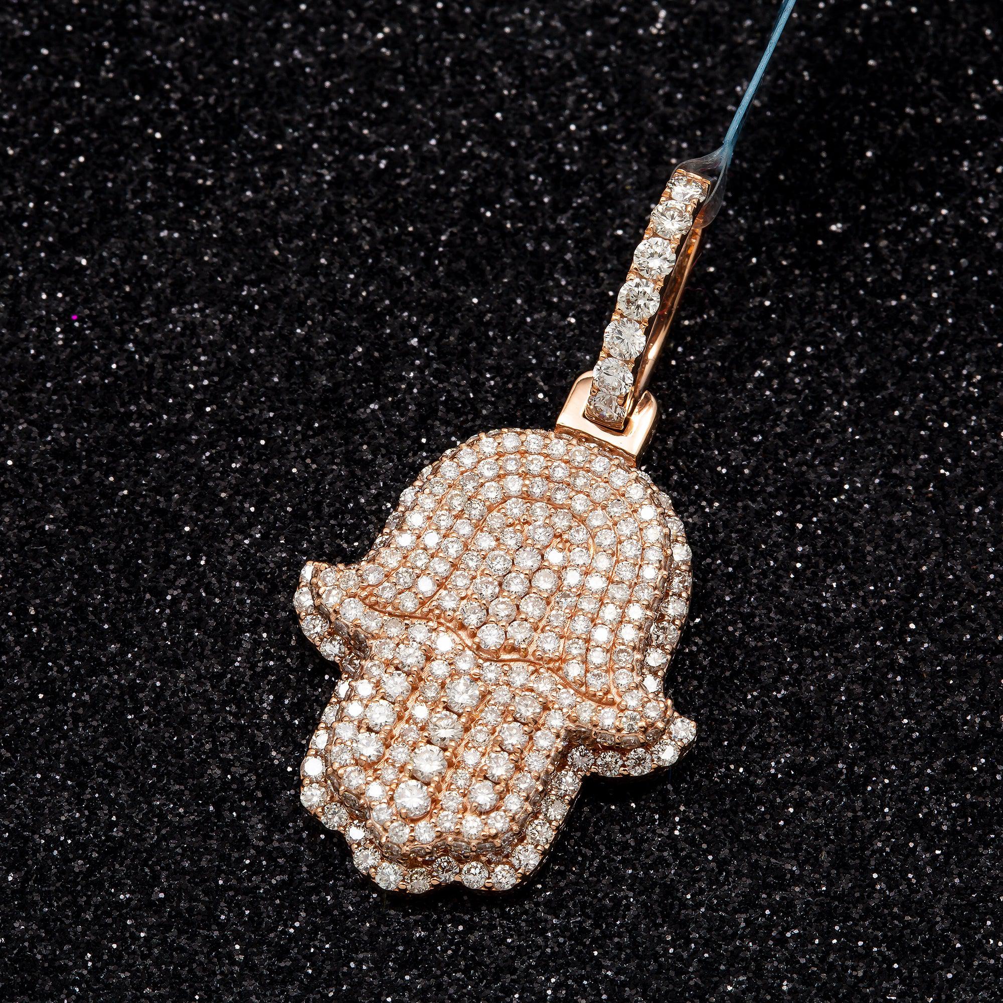 14K GOLD DIAMOND 3D HAMSA PENDANT 2.5 CT