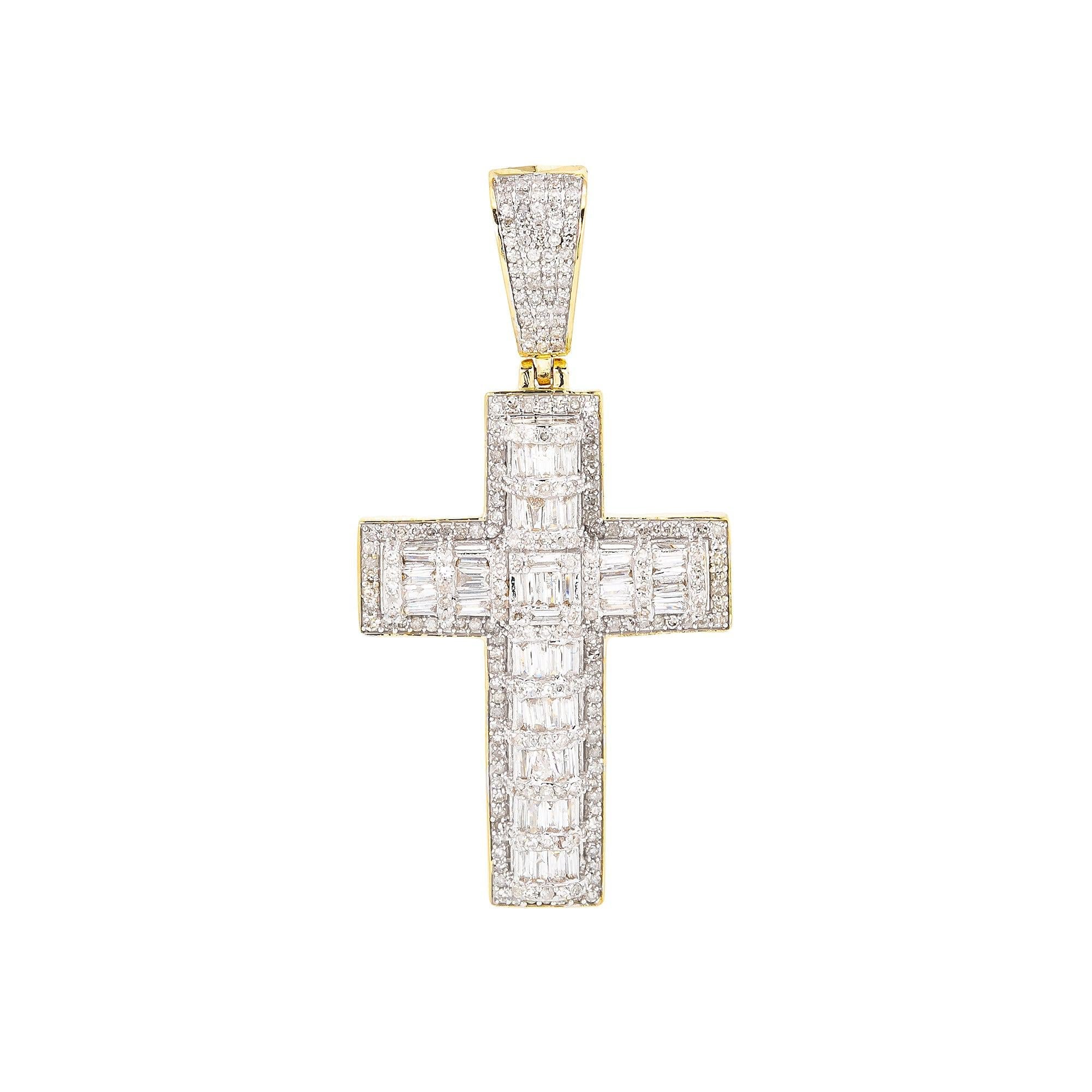 Unisex 14K Yellow Gold Cross Pendant with 1.43 CT Diamonds