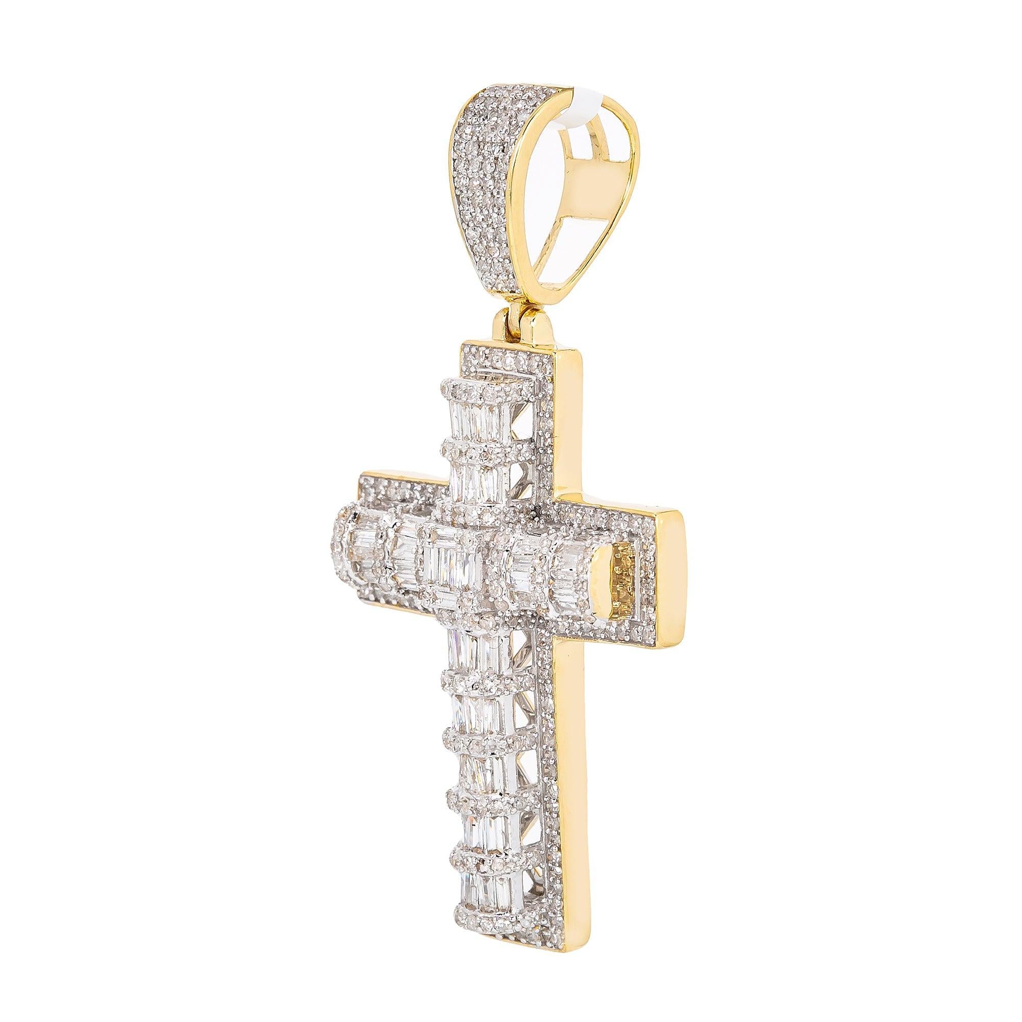 Unisex 14K Yellow Gold Cross Pendant with 1.43 CT Diamonds