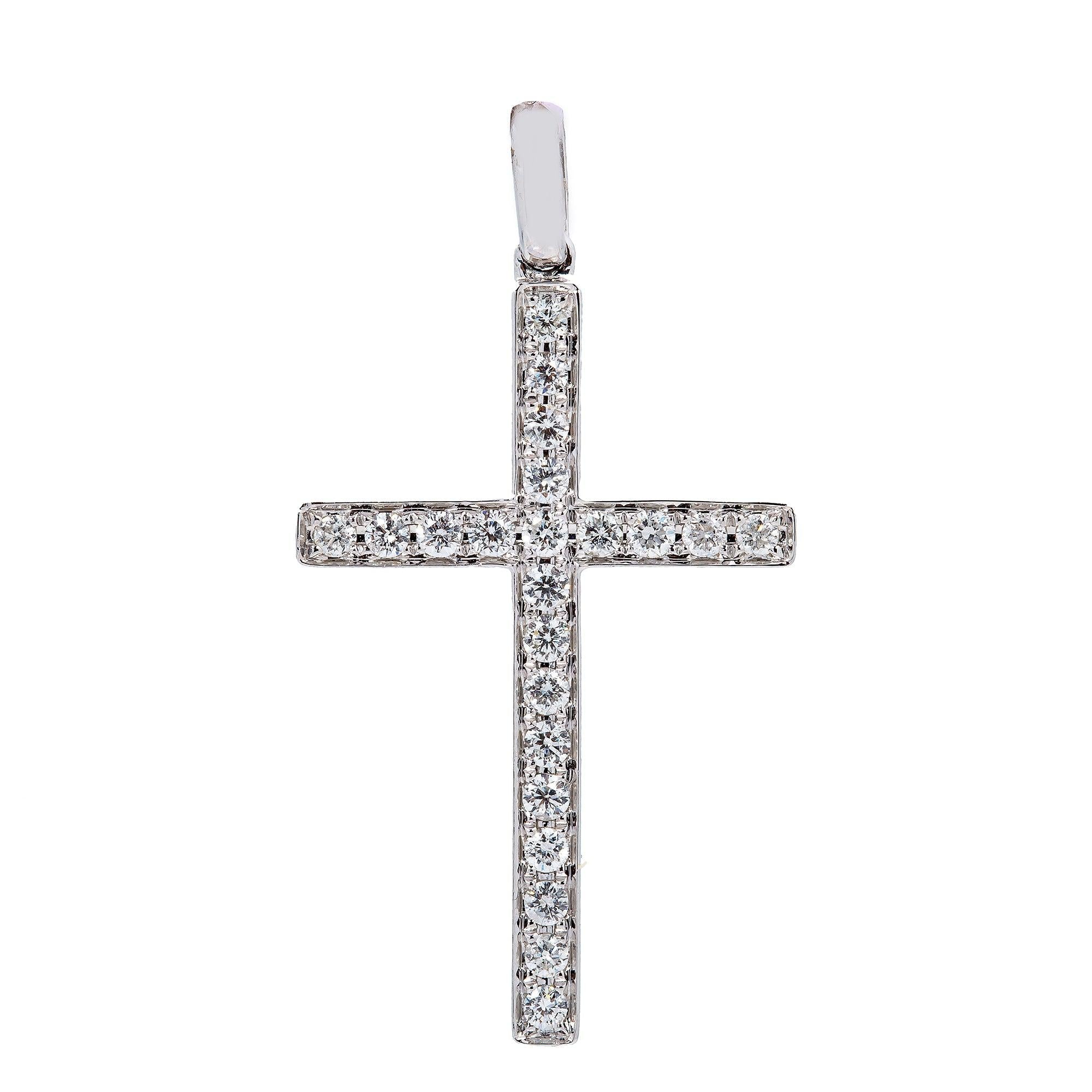 Unisex 18K White Gold Cross Pendant with 0.49 CT  Diamonds