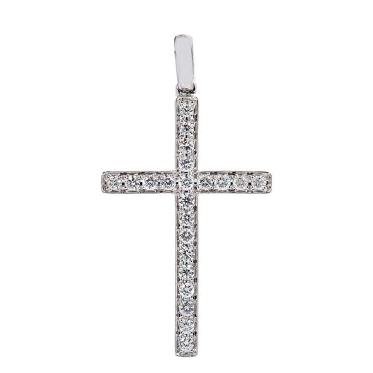 Unisex 18K White Gold Cross Pendant with 0.49 CT  Diamonds