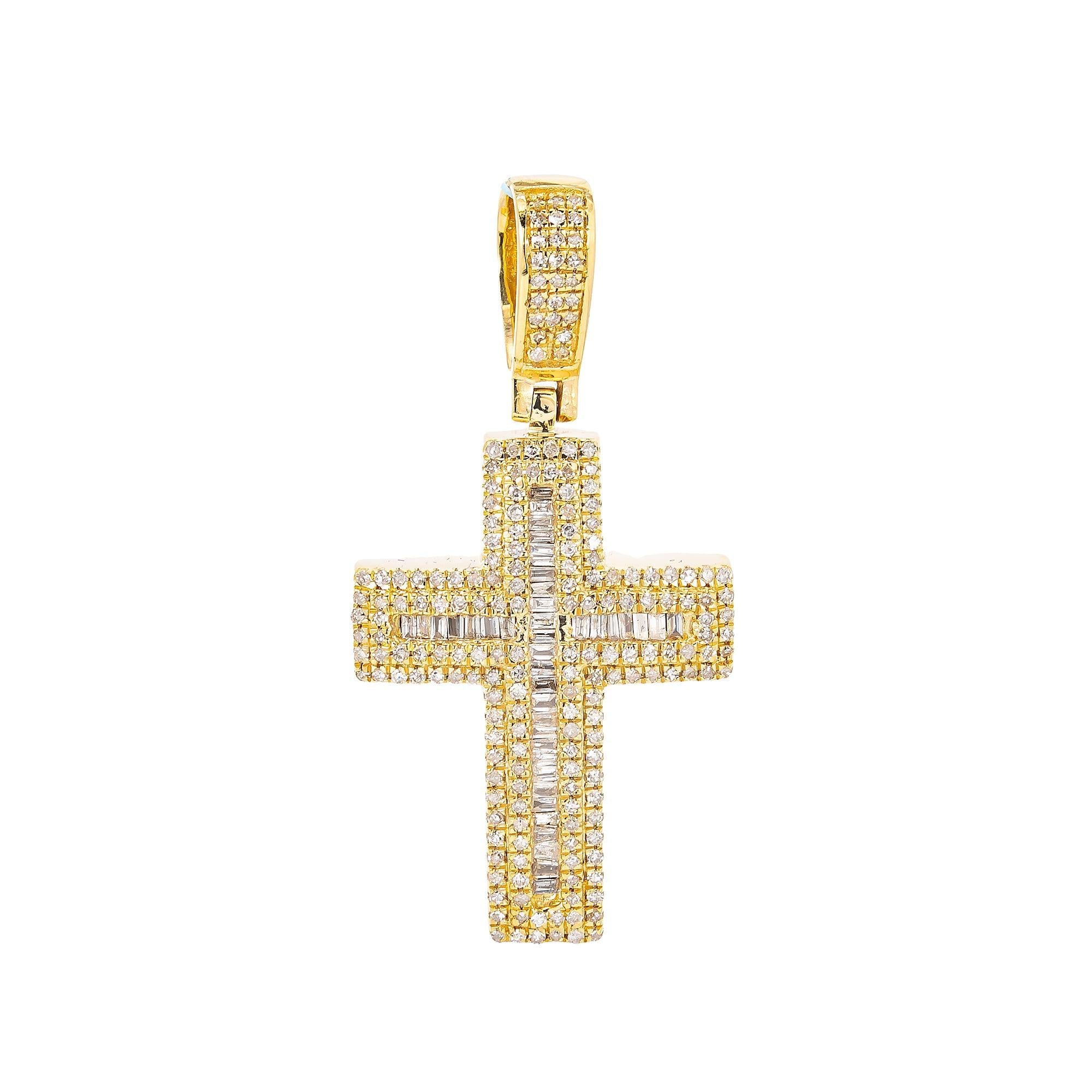 Unisex 14K Yellow Gold Cross Pendant with 0.82 CT Diamonds