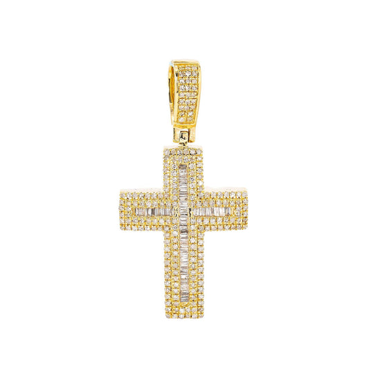 Unisex 14K Yellow Gold Cross Pendant with 0.82 CT Diamonds