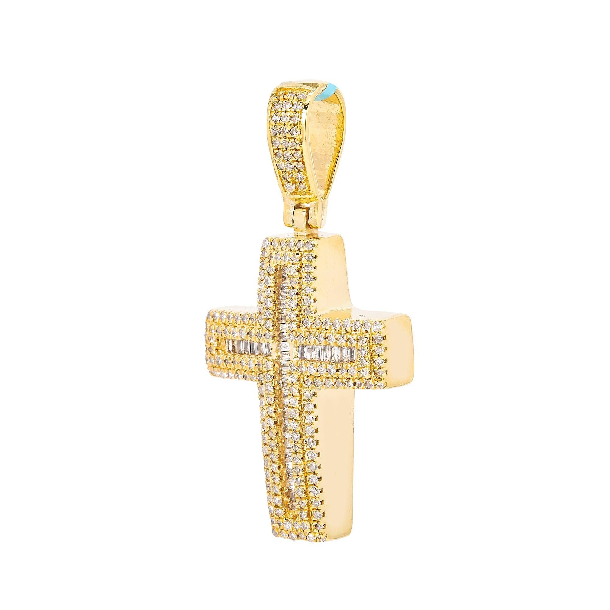 Unisex 14K Yellow Gold Cross Pendant with 0.82 CT Diamonds