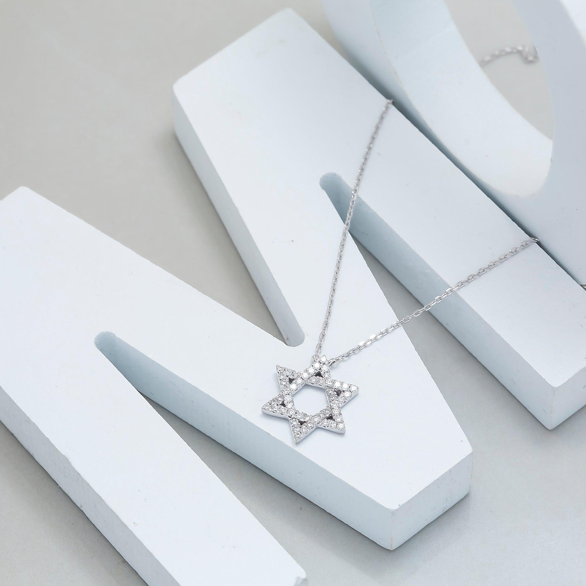 14K GOLD DIAMOND STAR OF DAVID NECKLACE 0.35 CT