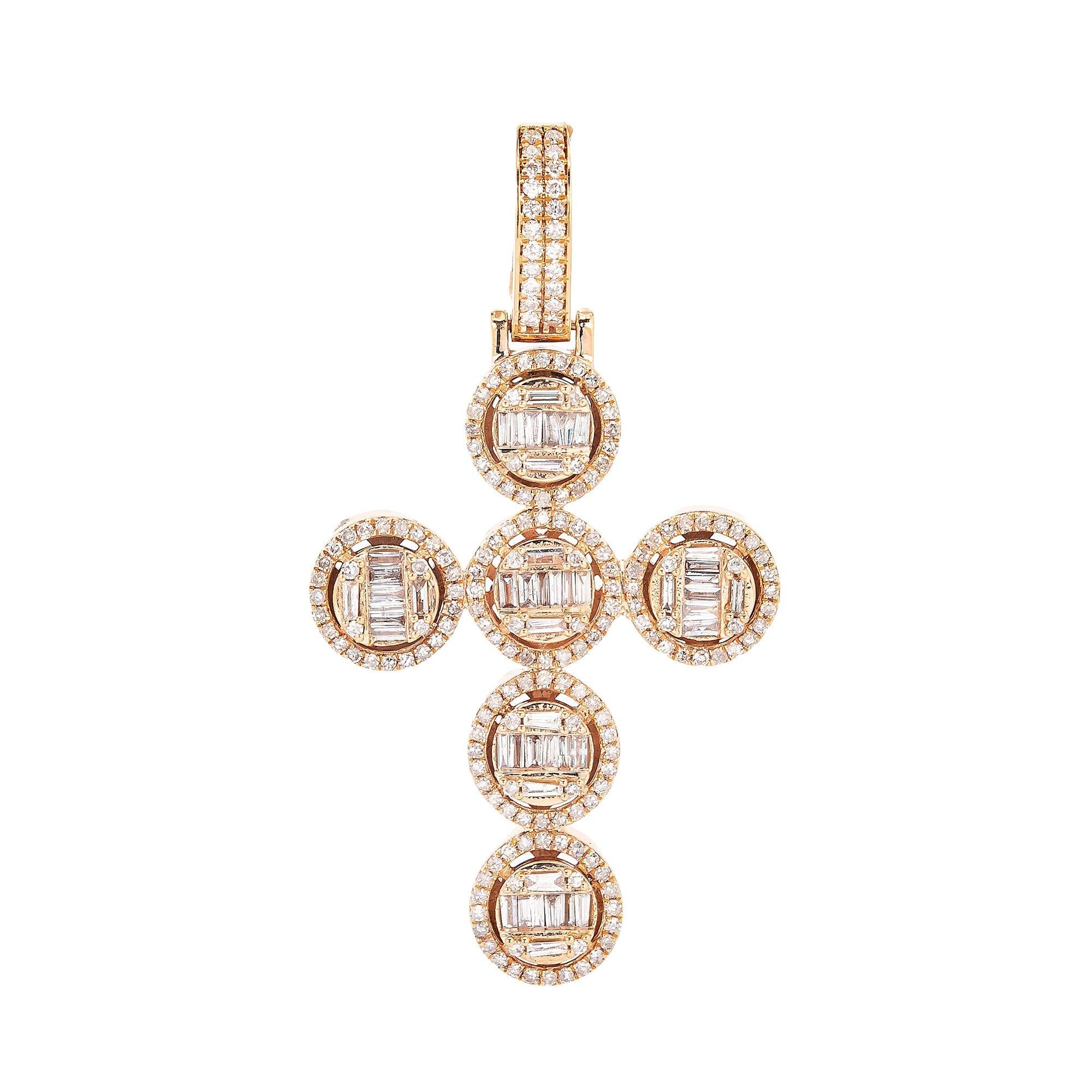 Unisex 14K Rose Gold Cross Pendant with 1.33 CT Diamonds