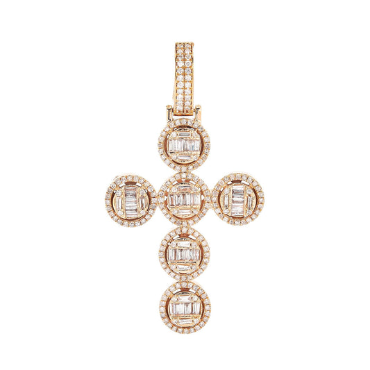 Unisex 14K Rose Gold Cross Pendant with 1.33 CT Diamonds