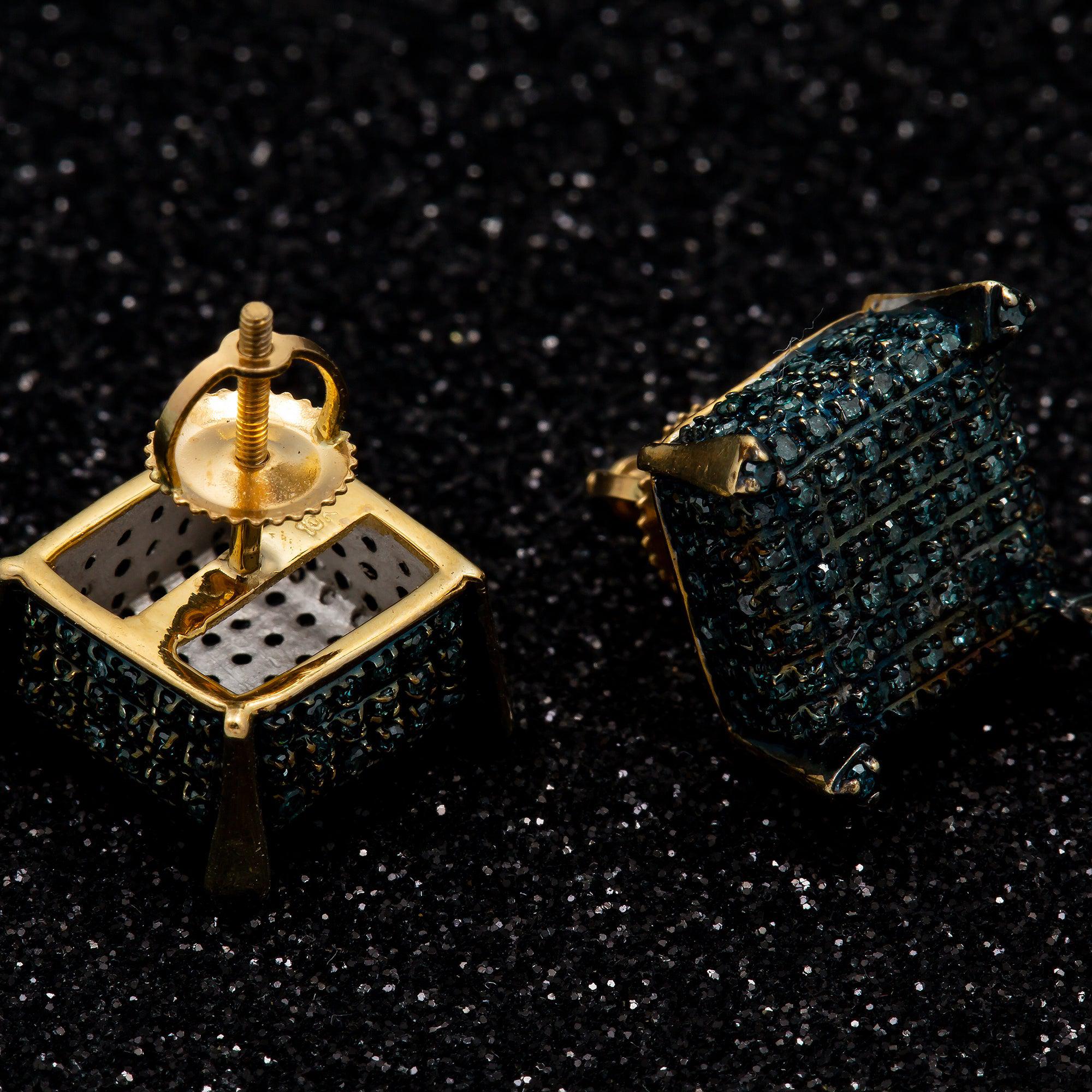 10K GOLD BLUE DIAMOND DICE EARRINGS 0.85 CT