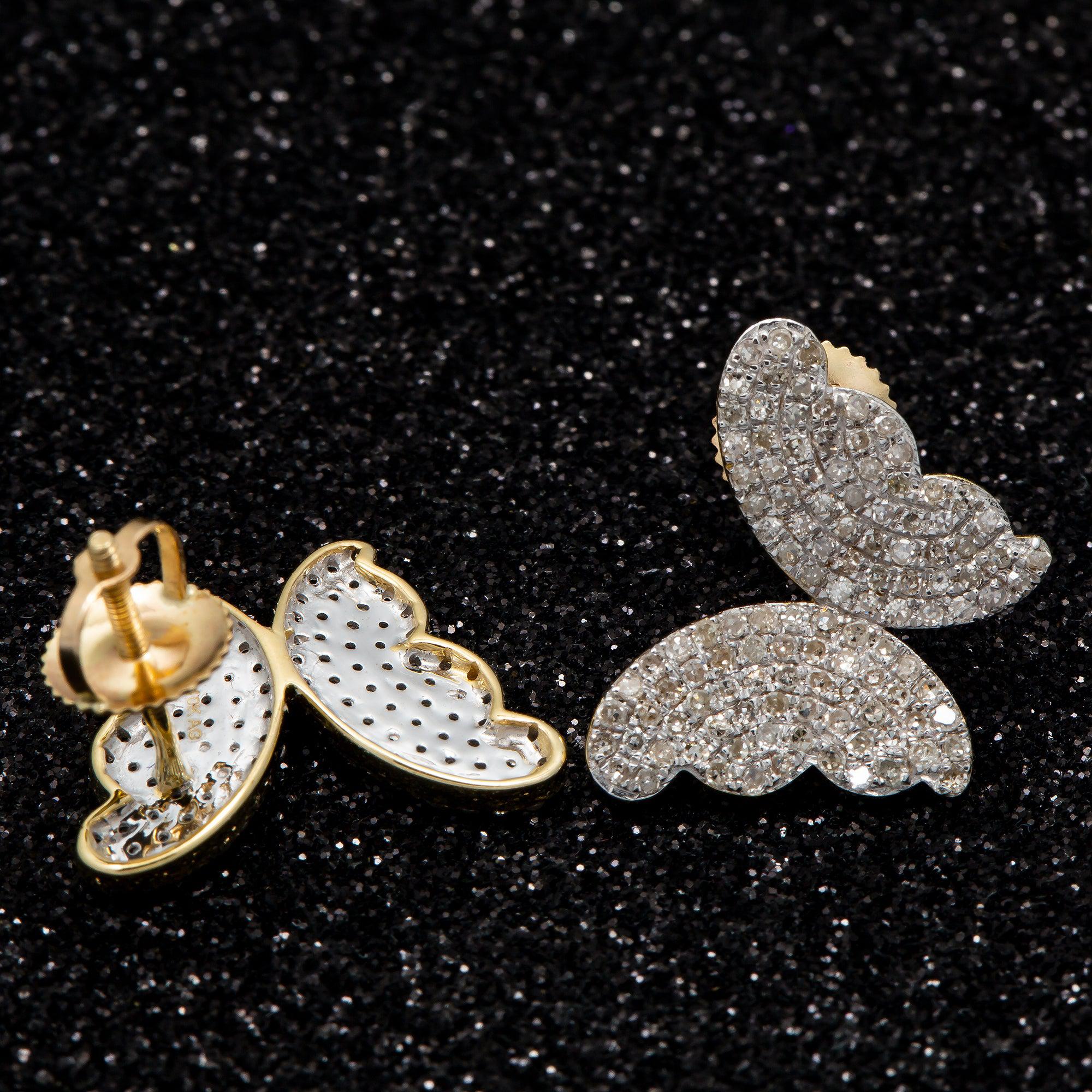 10K GOLD DIAMOND BUTTERFLY EARRINGS 0.75 CT