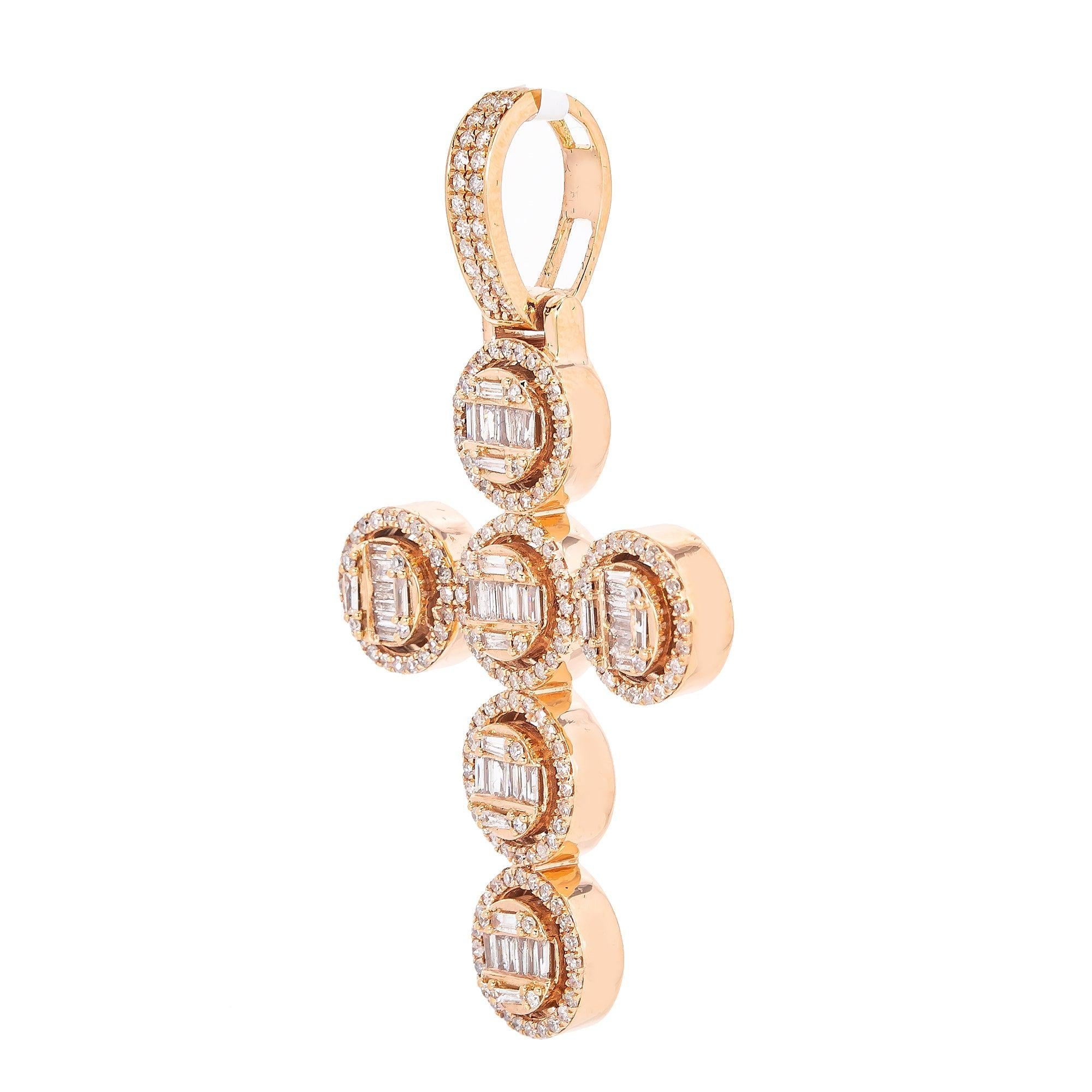 Unisex 14K Rose Gold Cross Pendant with 1.33 CT Diamonds