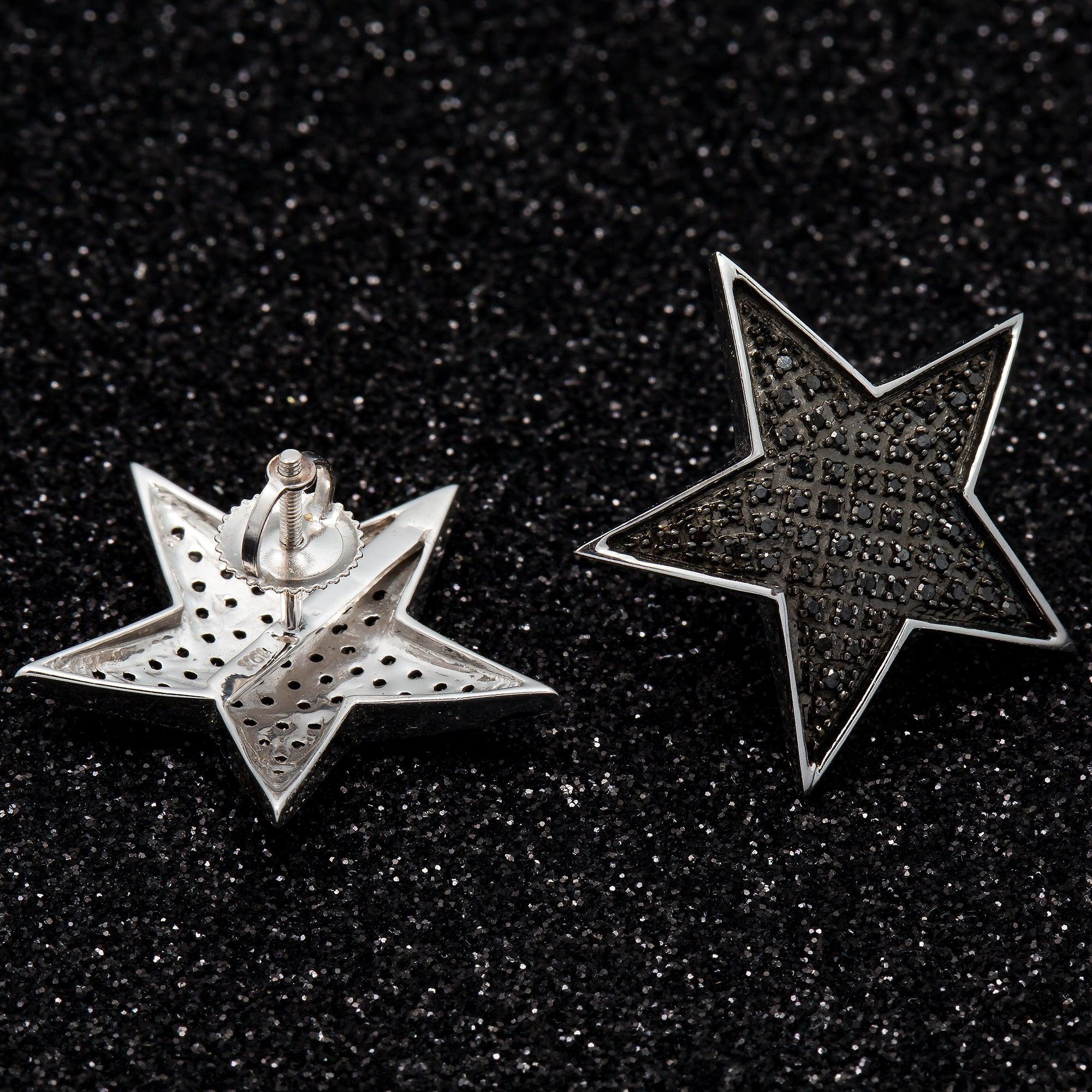 10K GOLD BLACK DIAMOND STAR EARRINGS 0.50 CT