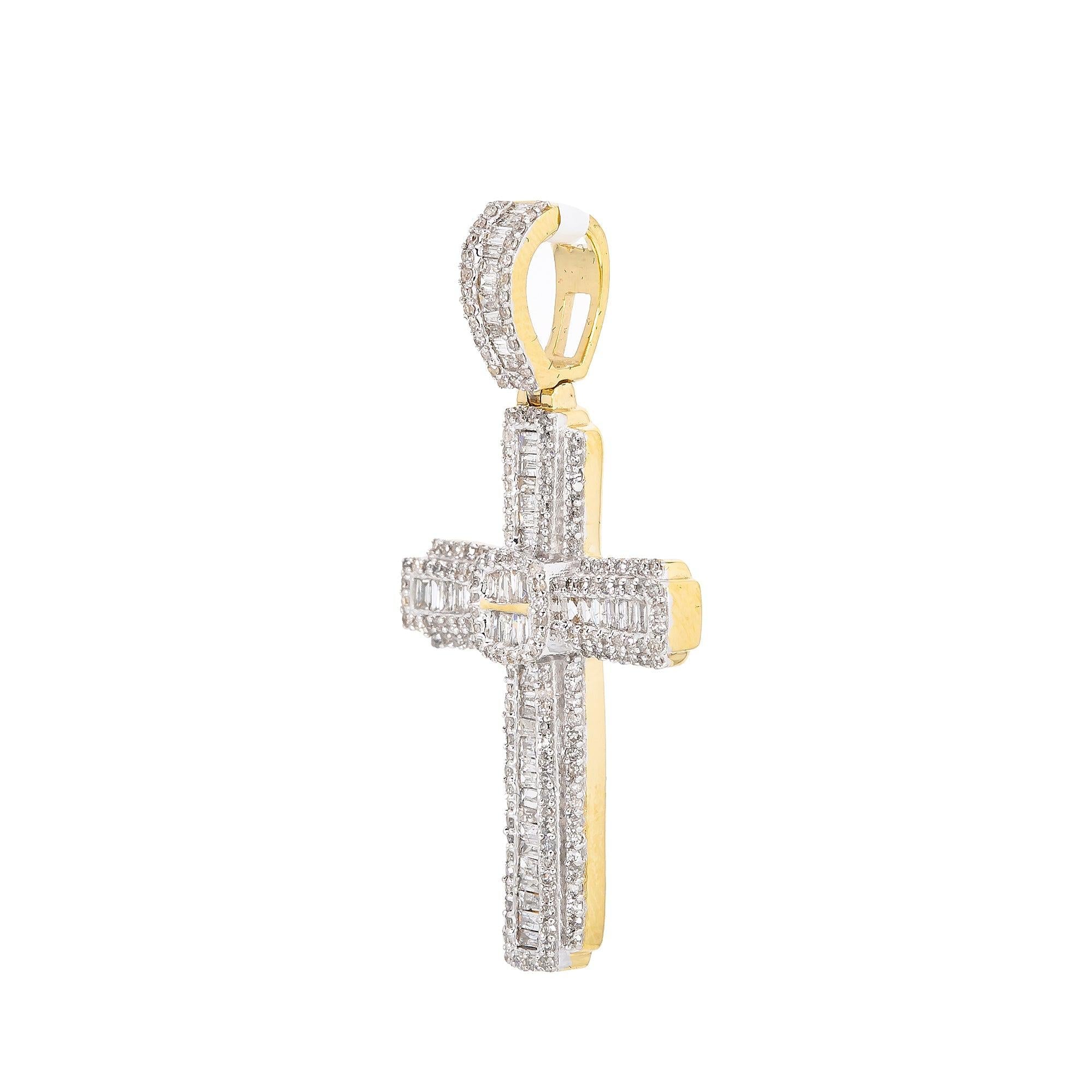 Unisex 14K Yellow Gold Cross Pendant with 1.08 CT Diamonds