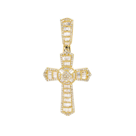 Unisex 14K Yellow Gold Cross Pendant with 0.92 CT Diamonds
