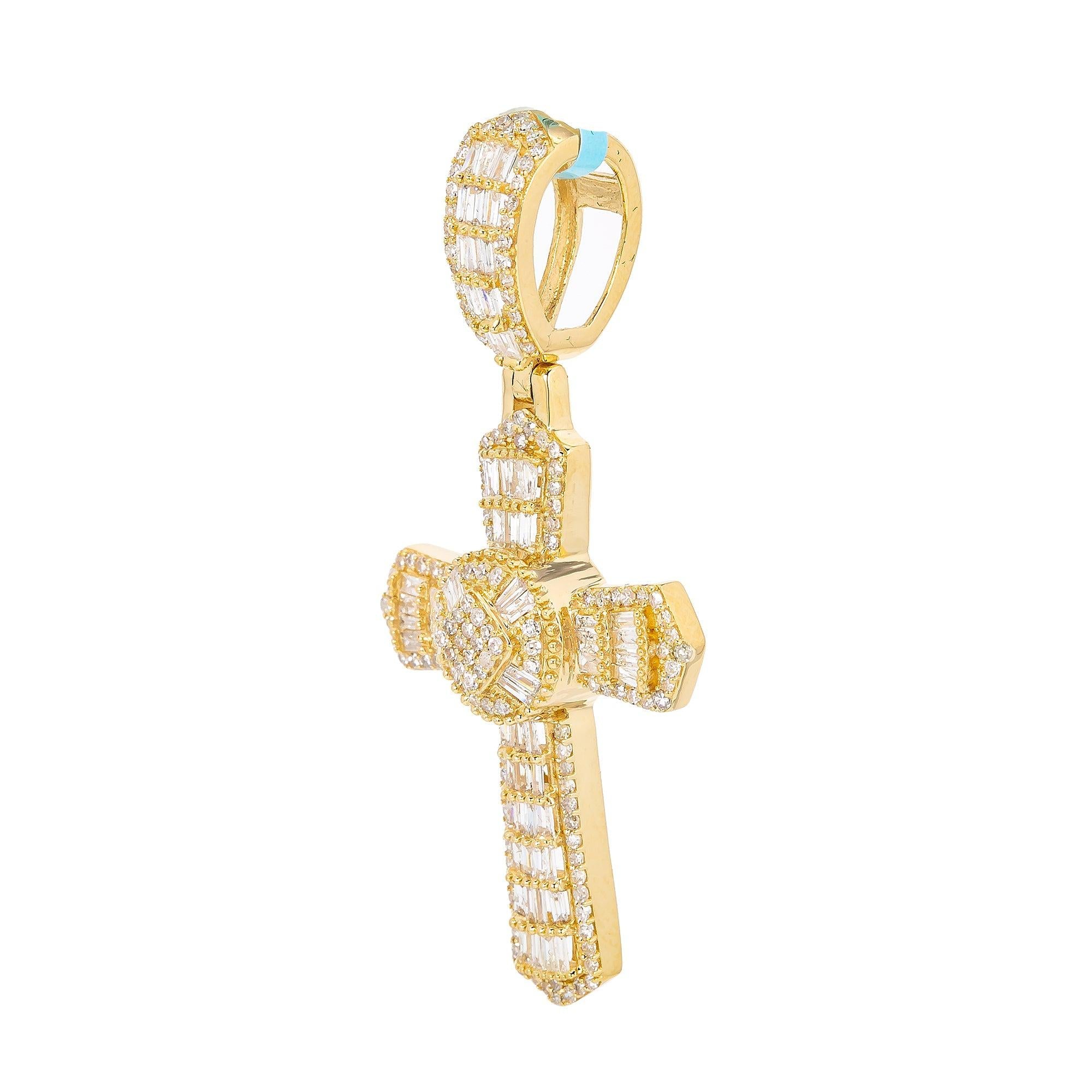 Unisex 14K Yellow Gold Cross Pendant with 0.92 CT Diamonds