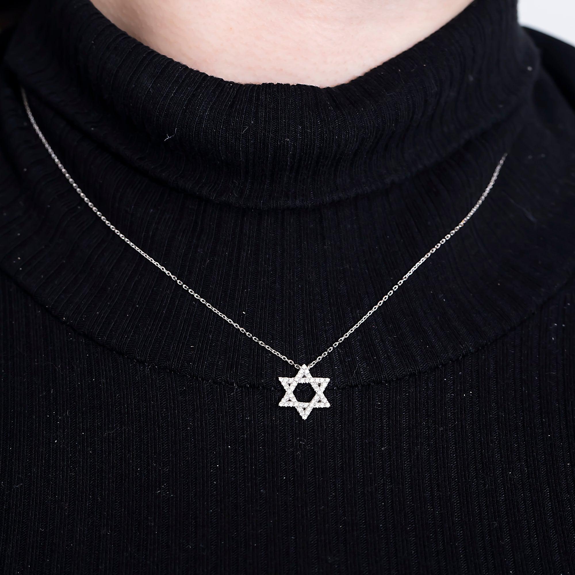 14K GOLD DIAMOND STAR OF DAVID NECKLACE 0.35 CT