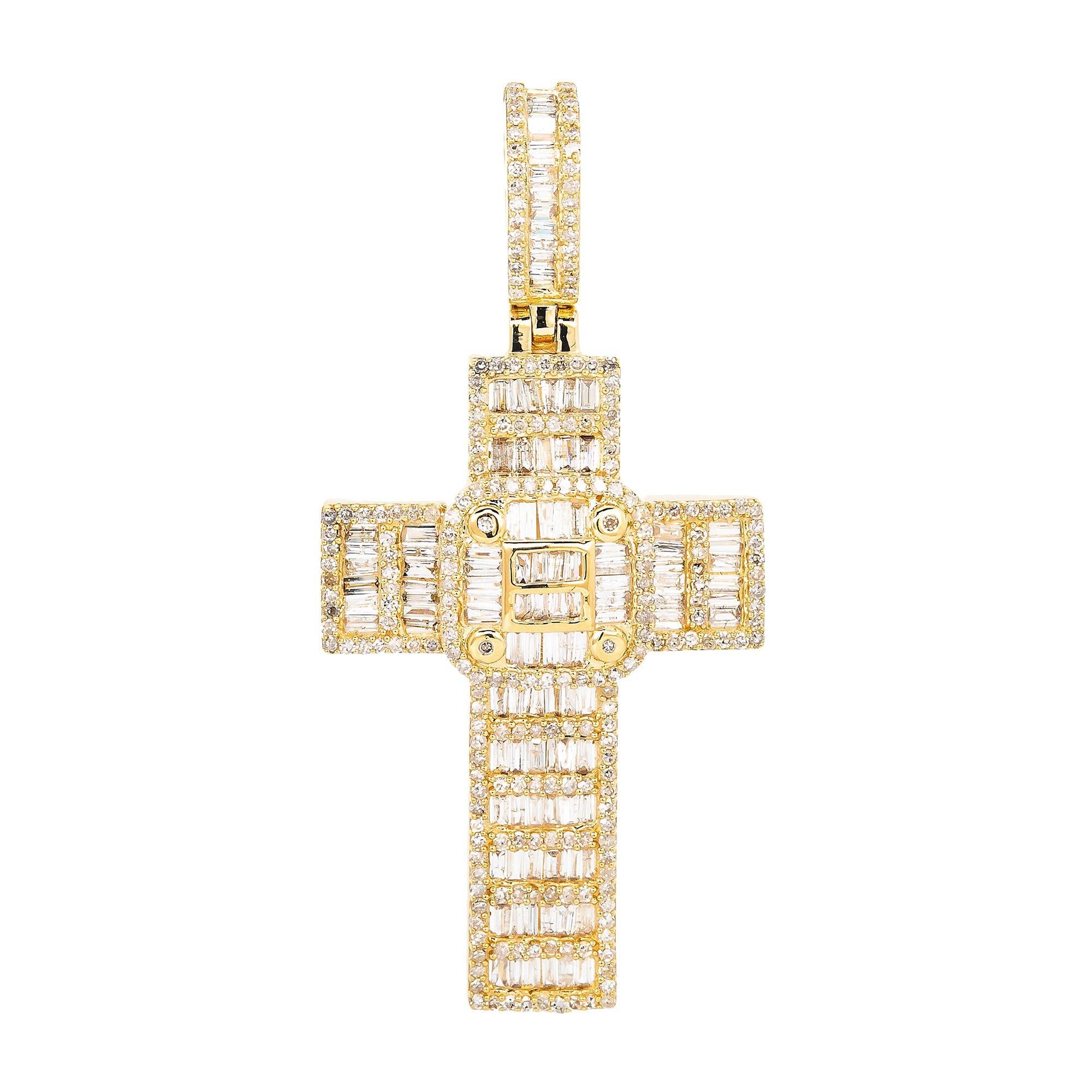 Unisex 14K Yellow Gold Cross Pendant with 1.55 CT Diamonds