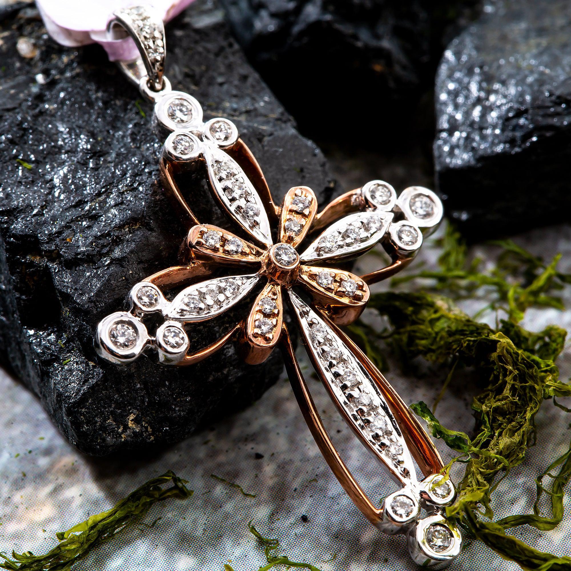Women's 18K White & Rose Gold Cross Pendant with 0.29 CT Diamonds