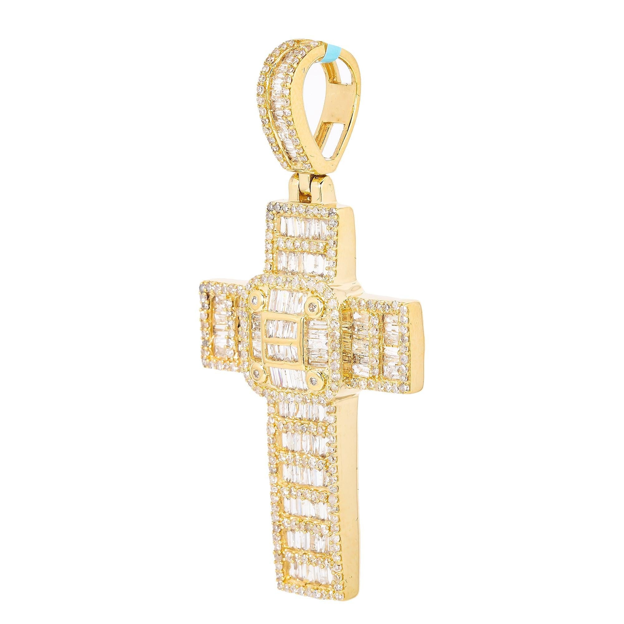 Unisex 14K Yellow Gold Cross Pendant with 1.55 CT Diamonds