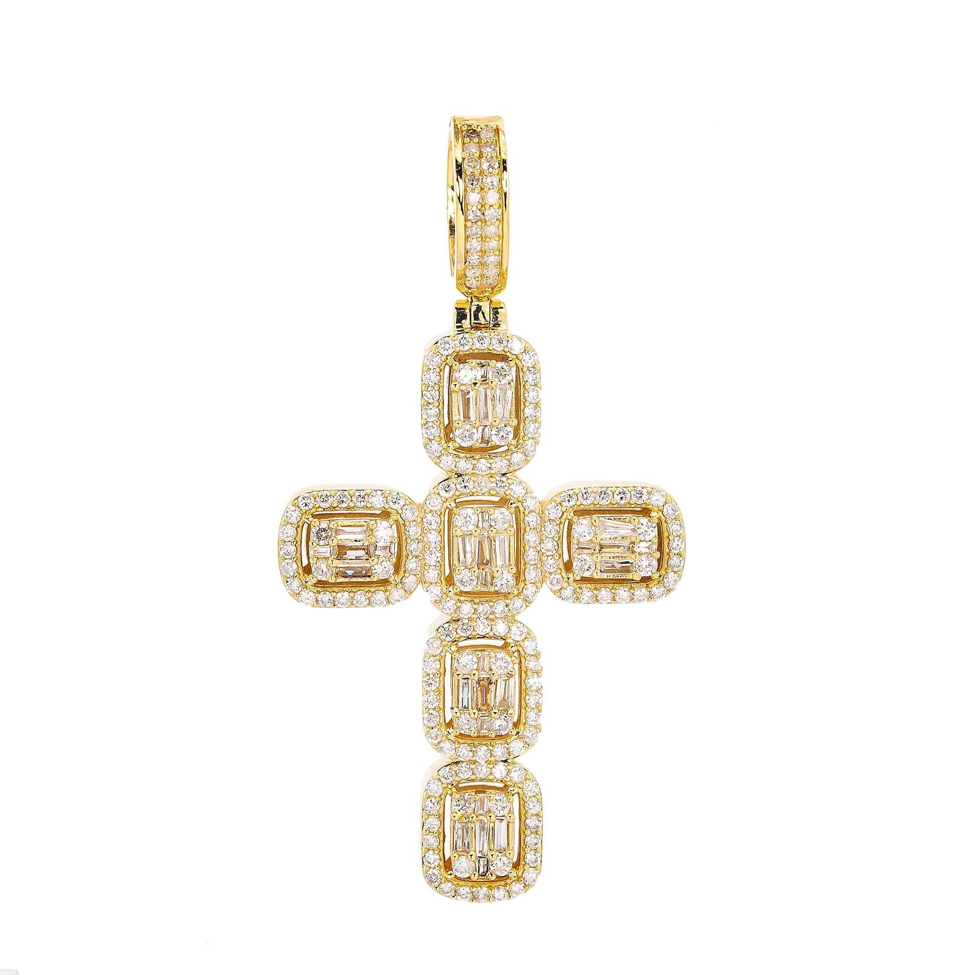 Unisex 14K Yellow Gold Cross Pendant with 1.55 CT Diamonds
