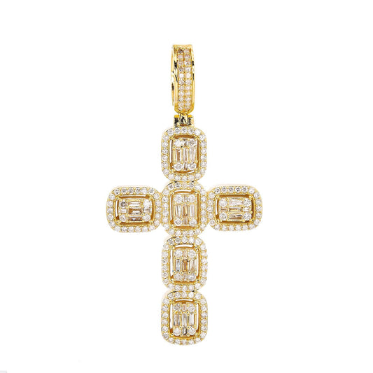 Unisex 14K Yellow Gold Cross Pendant with 1.55 CT Diamonds
