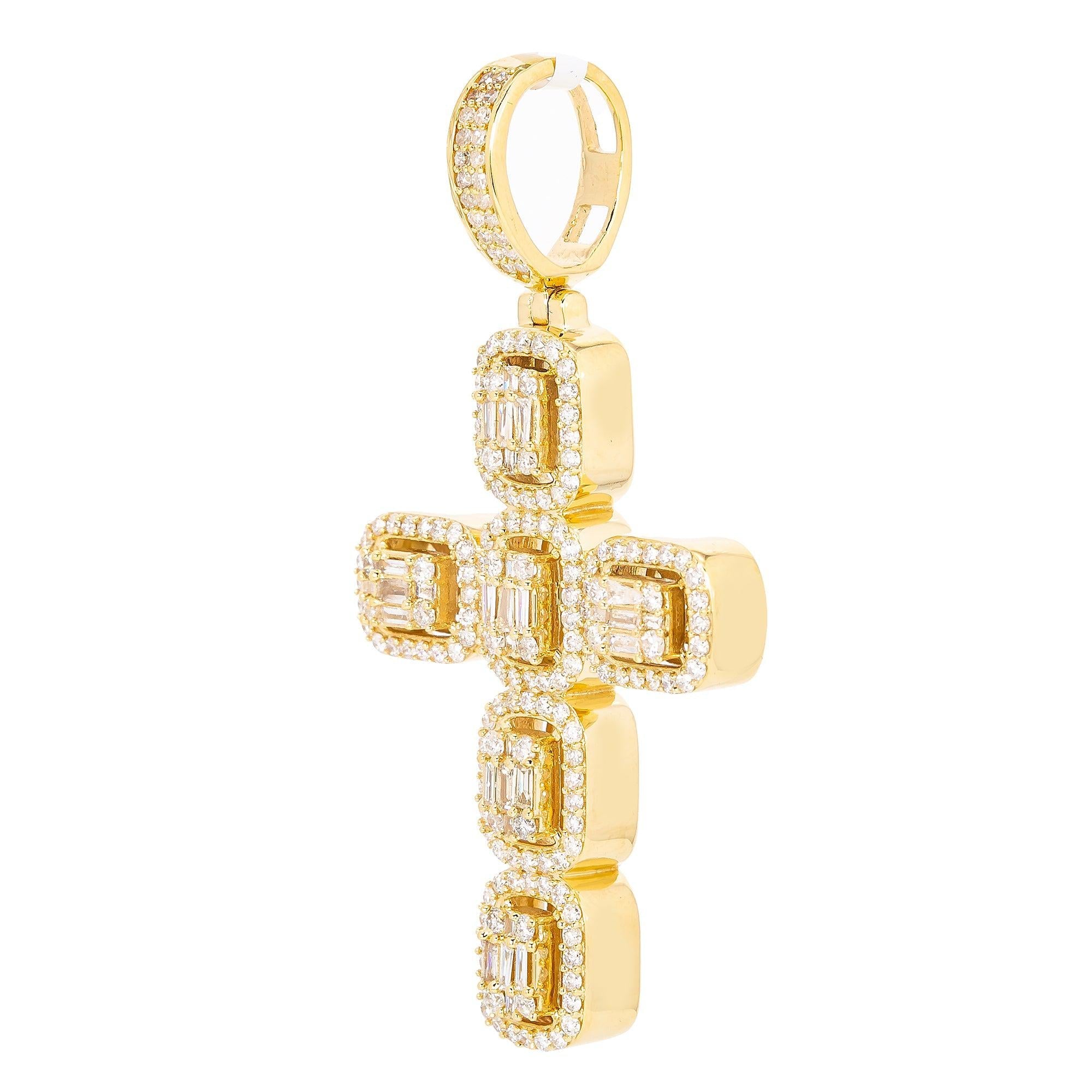 Unisex 14K Yellow Gold Cross Pendant with 1.55 CT Diamonds