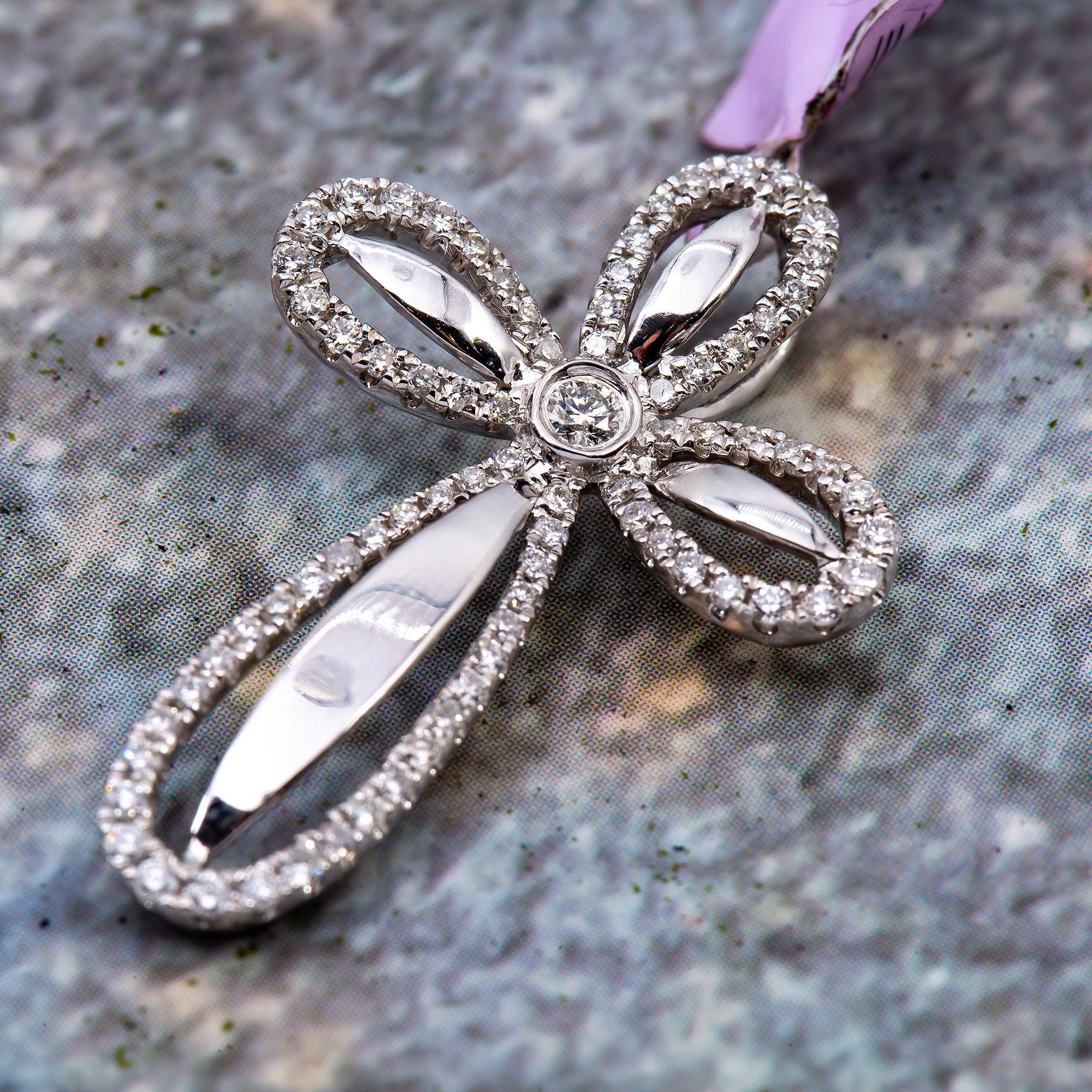 Women's 18K White Gold Cross Pendant with 0.42 CT Diamonds