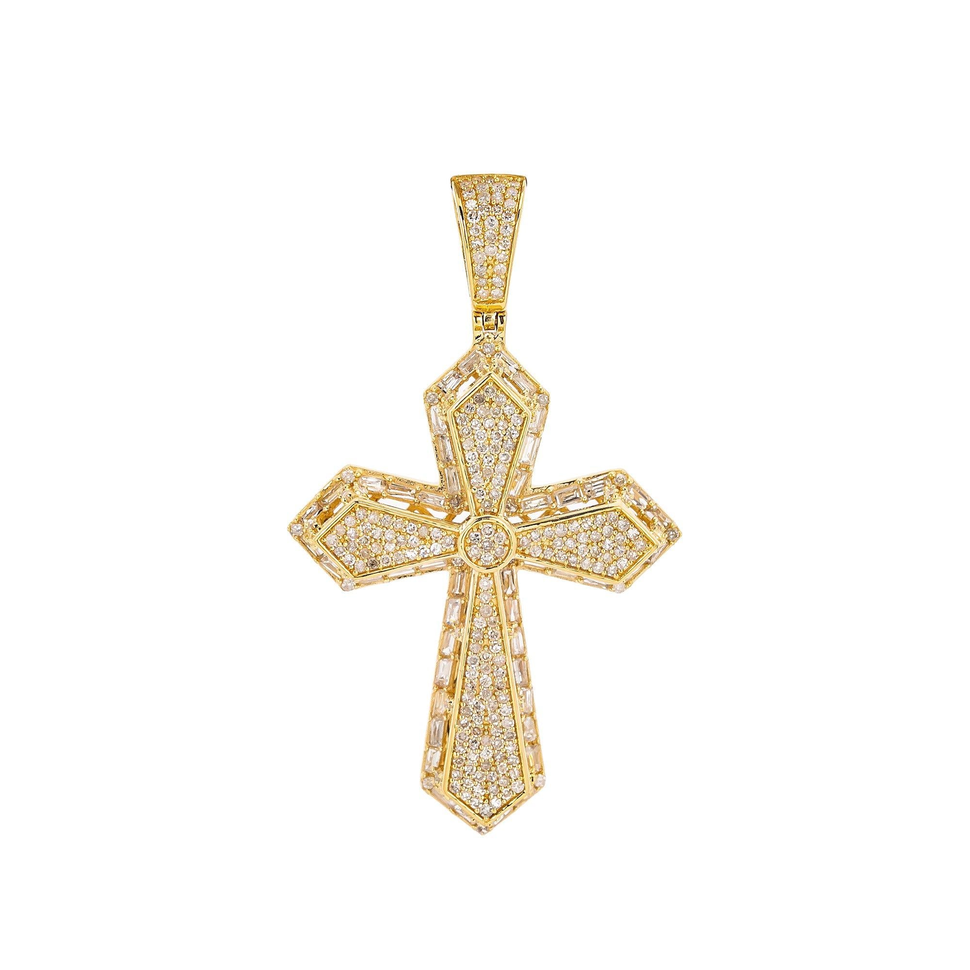 Unisex 14K Yellow Gold Cross Pendant with 1.28 CT Diamonds
