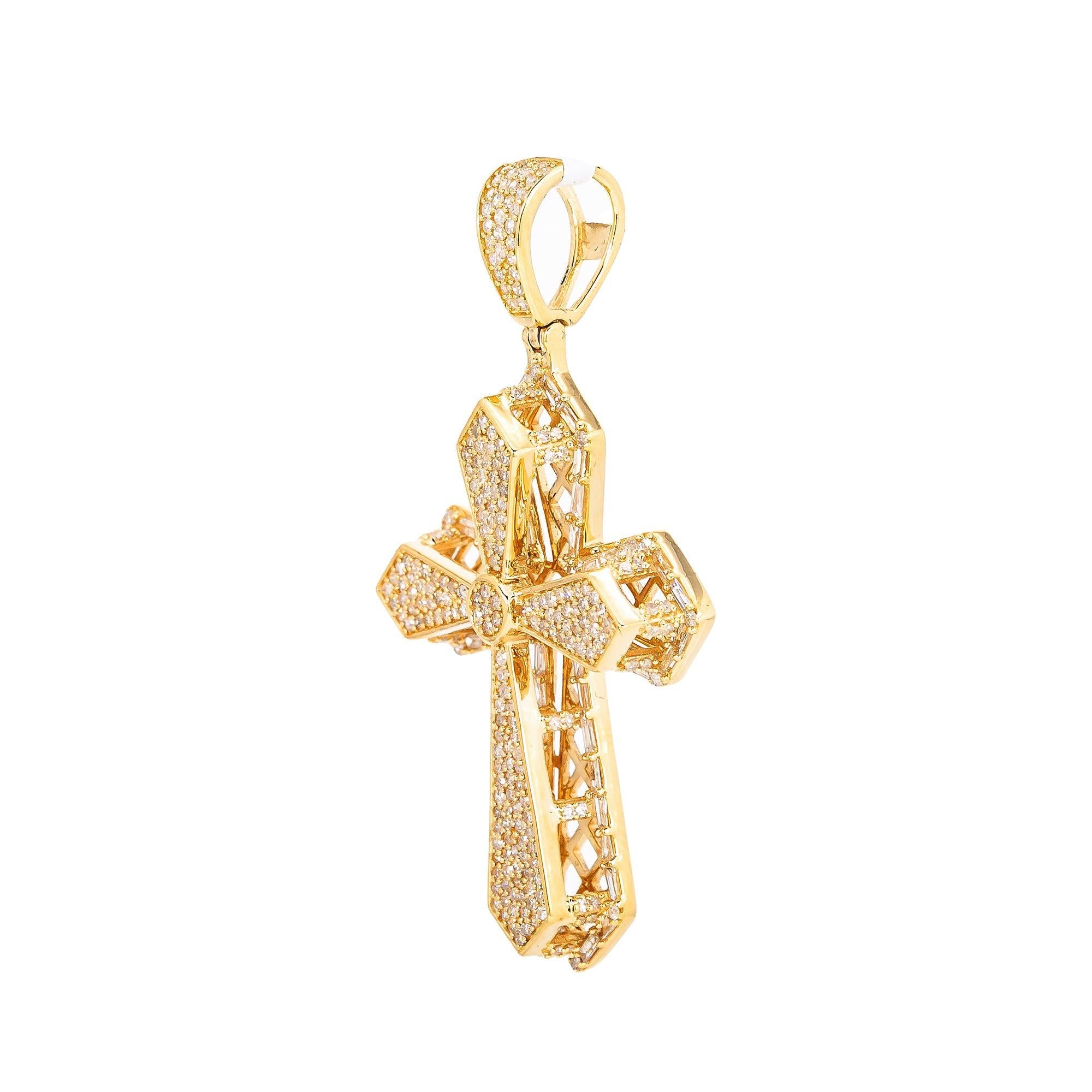 Unisex 14K Yellow Gold Cross Pendant with 1.28 CT Diamonds