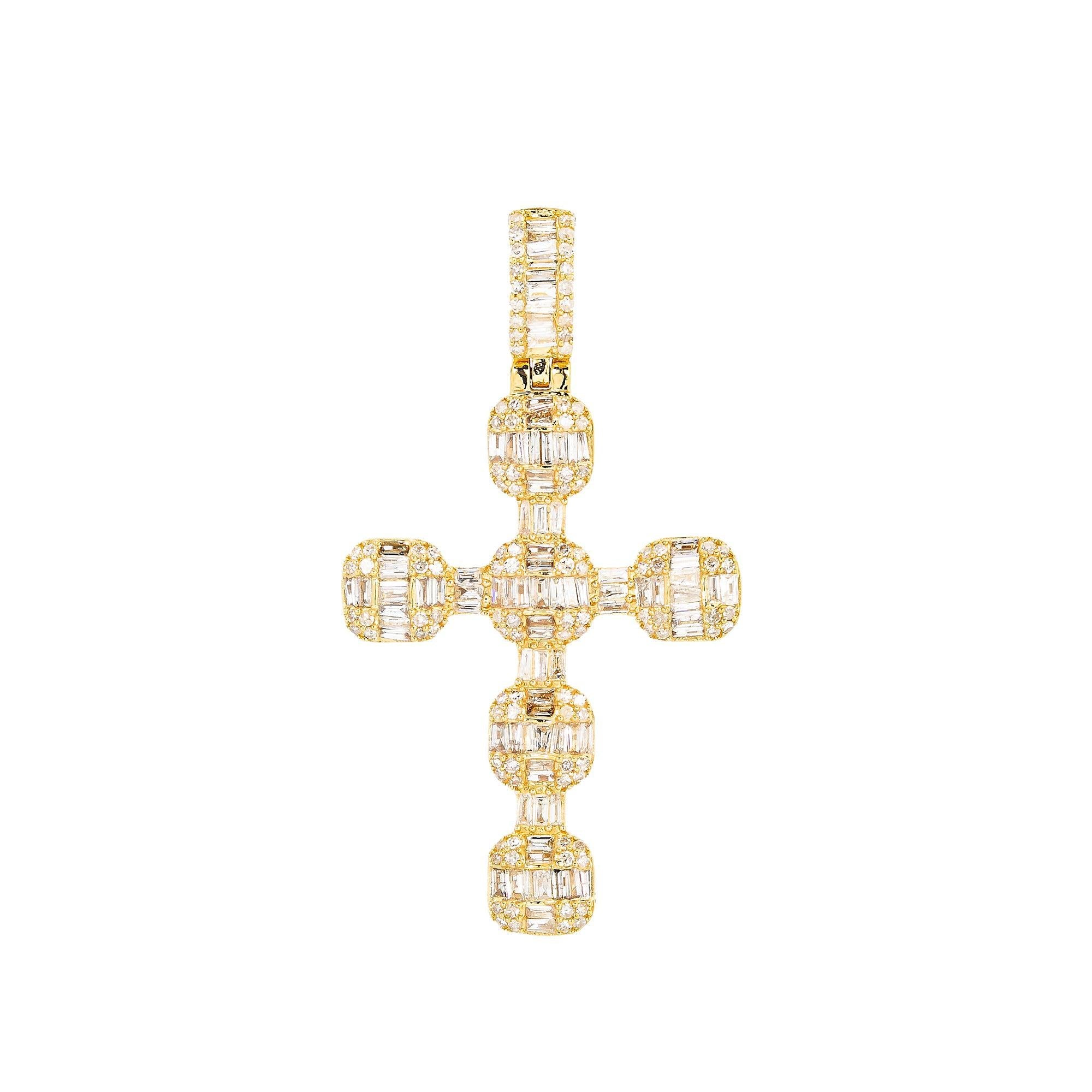 Unisex 14K Yellow Gold Cross Pendant with 1.24 CT Diamonds