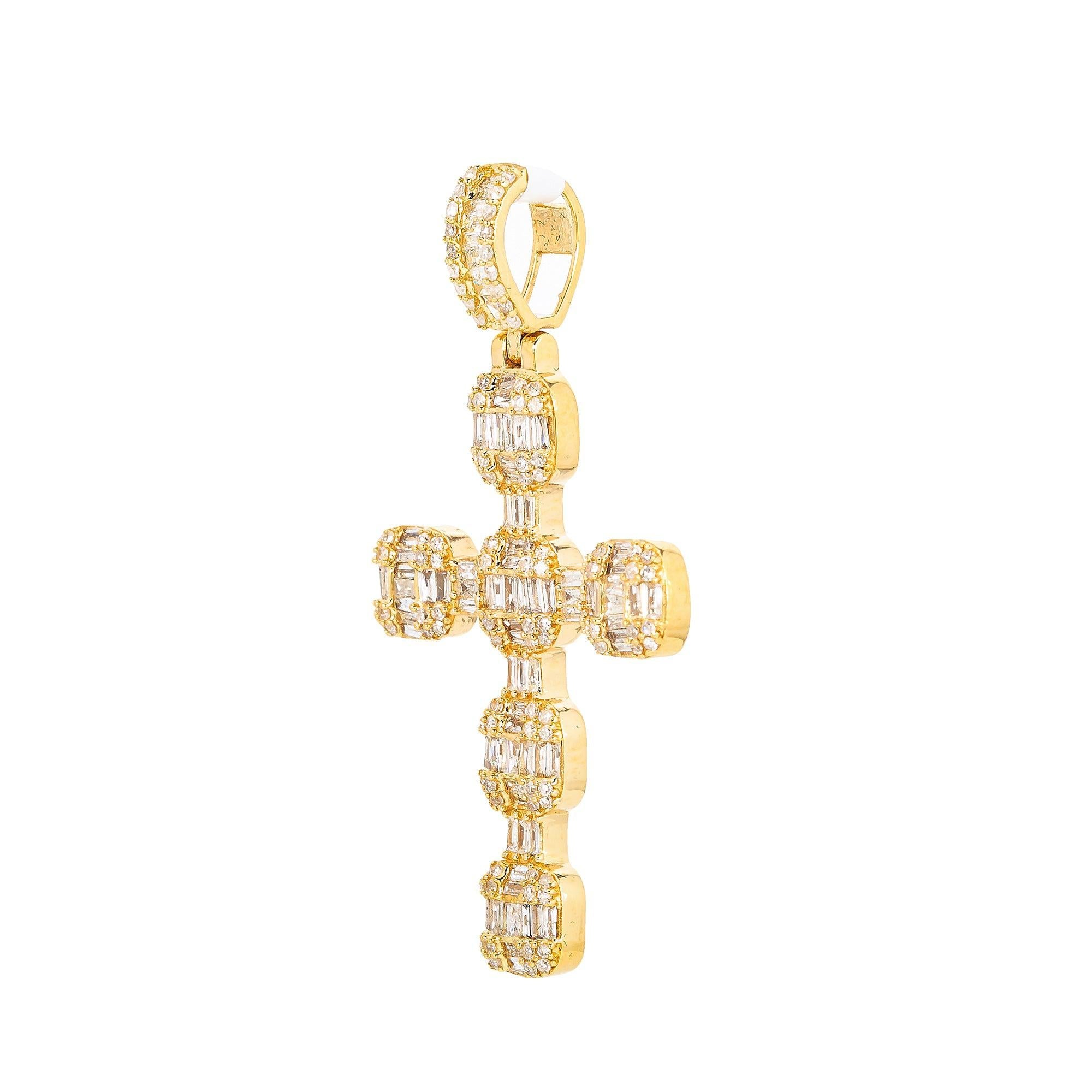 Unisex 14K Yellow Gold Cross Pendant with 1.24 CT Diamonds