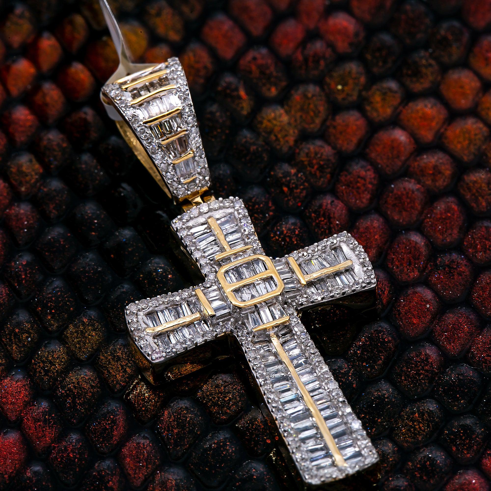 Unisex 14K Yellow Gold Cross Pendant with 1.26 CT Diamonds