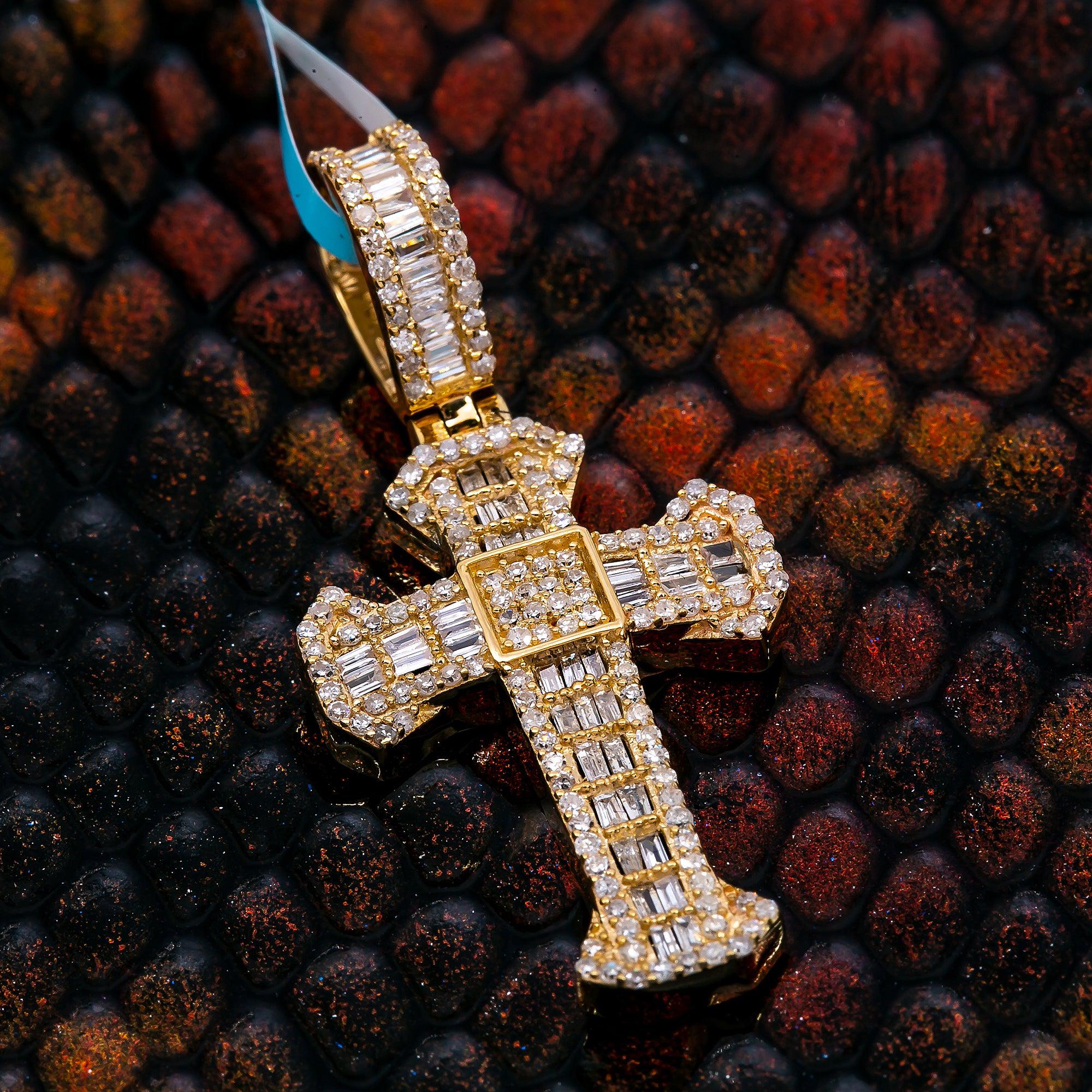 Unisex 14K Yellow Gold Cross Pendant with 0.66 CT Diamonds