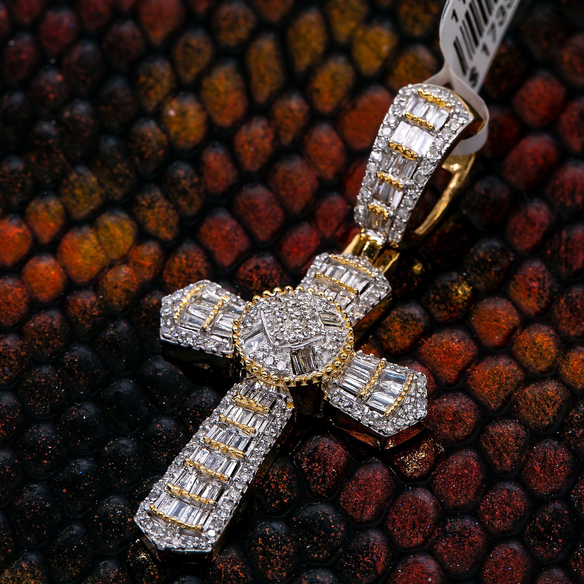 Unisex 14K Yellow Gold Cross Pendant with 0.98 CT Diamonds