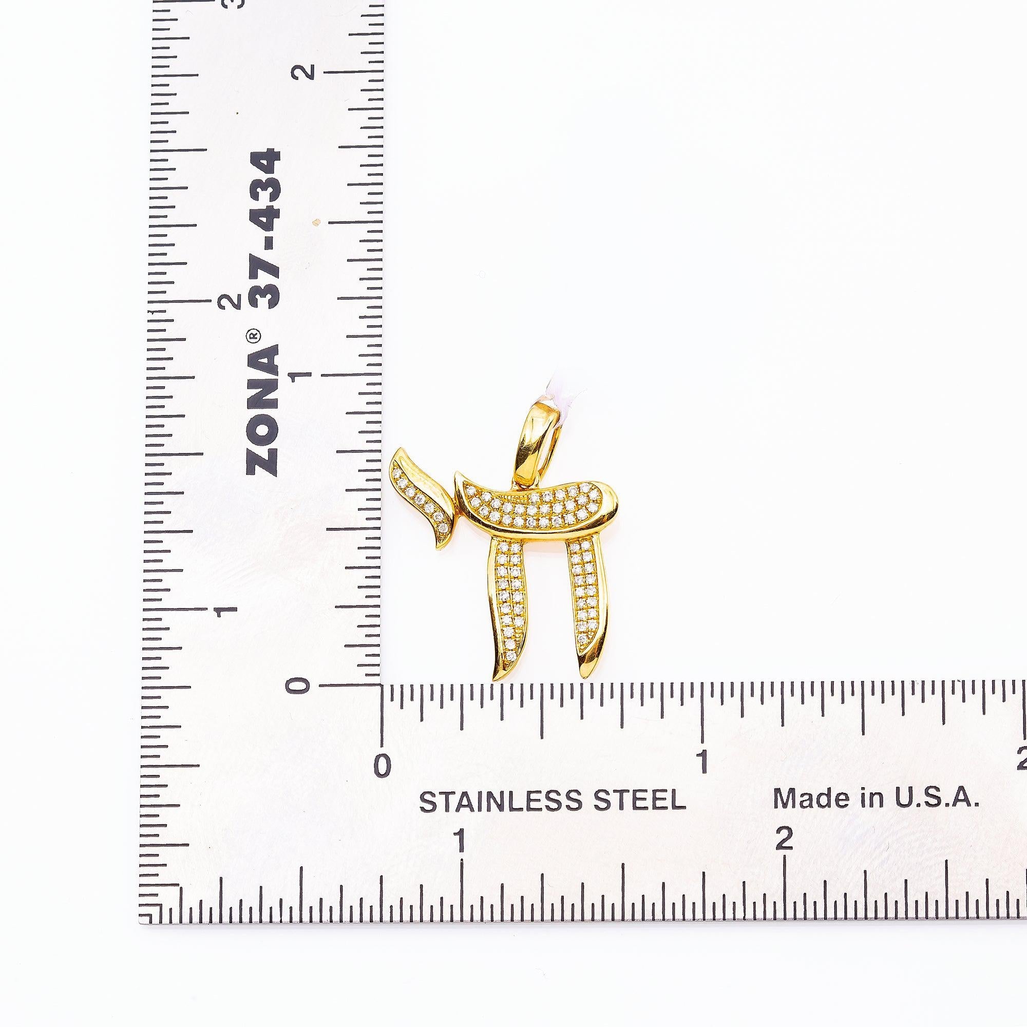 18K Yellow Gold UNISEX Chai Pendant 0.19 CT Diamonds
