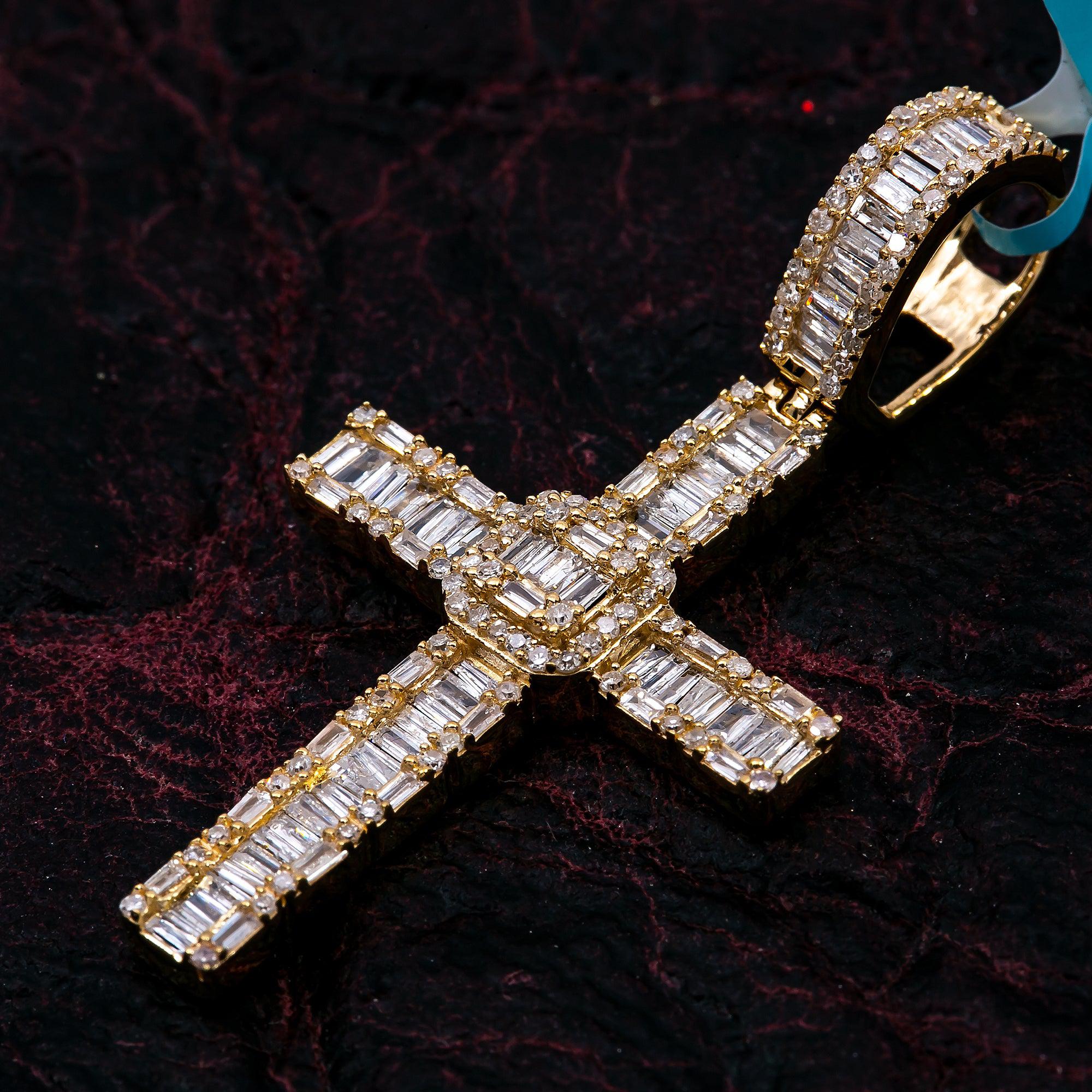 Unisex 14K Yellow Gold Cross Pendant with 0.91 CT Diamonds